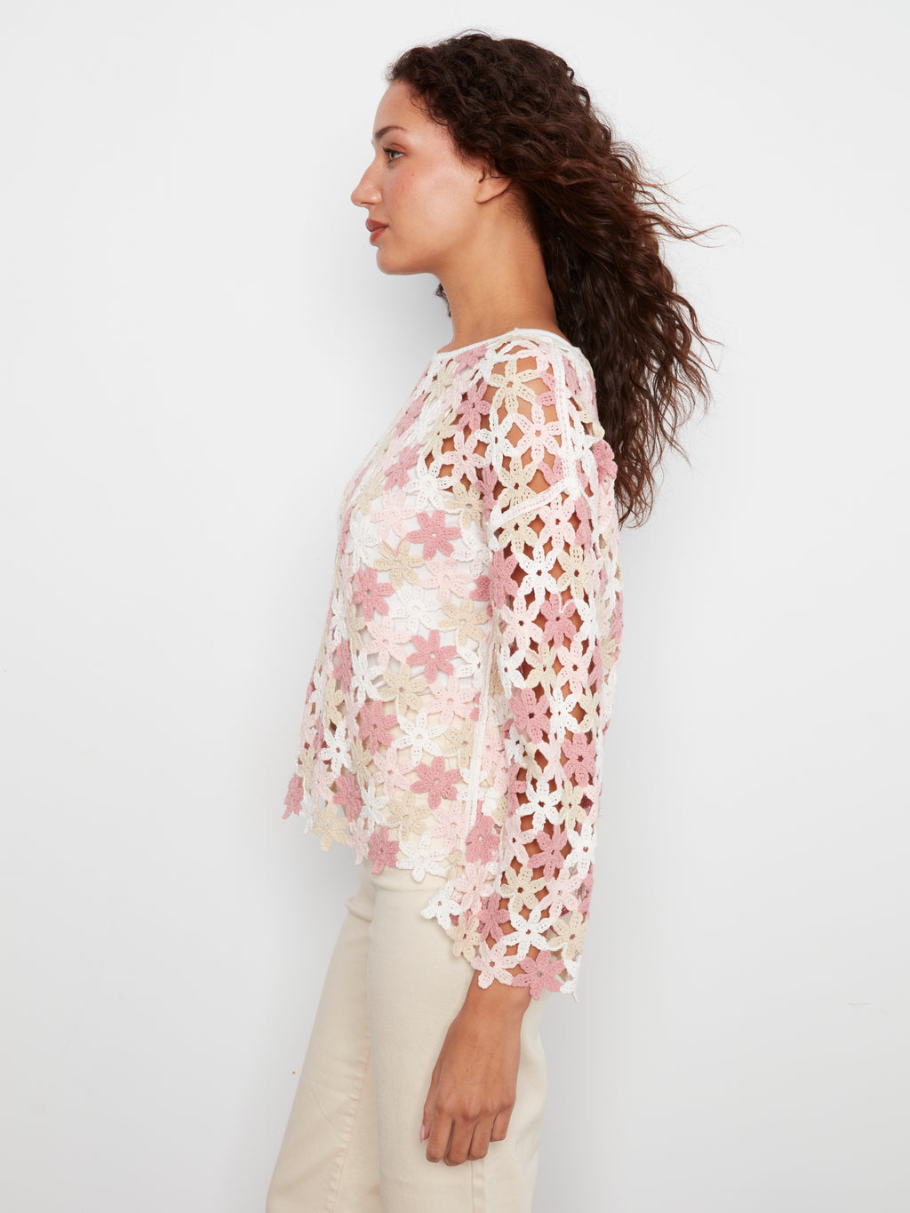 Cotton Blend Crochet Flower Top