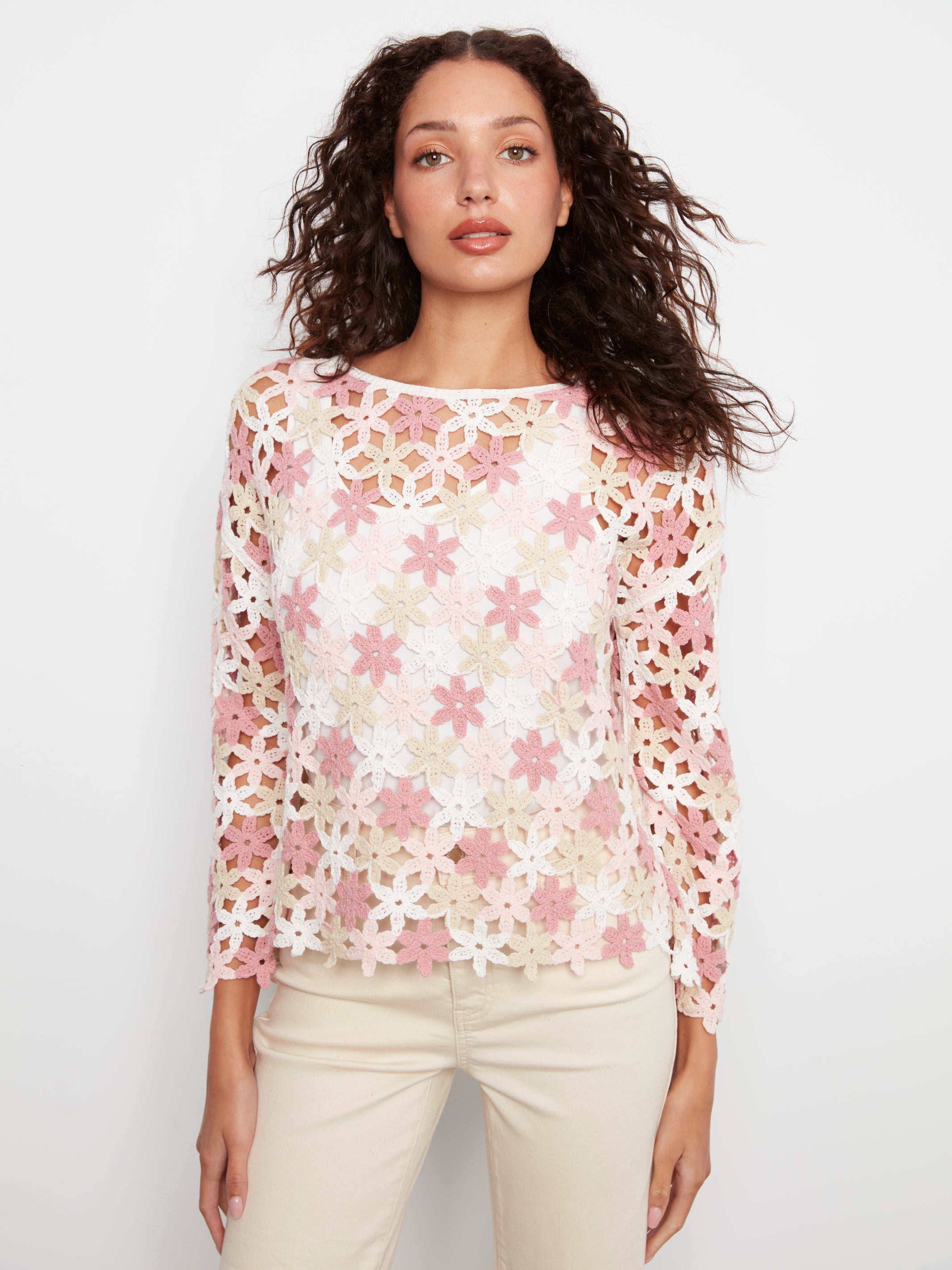 Cotton Blend Crochet Flower Top