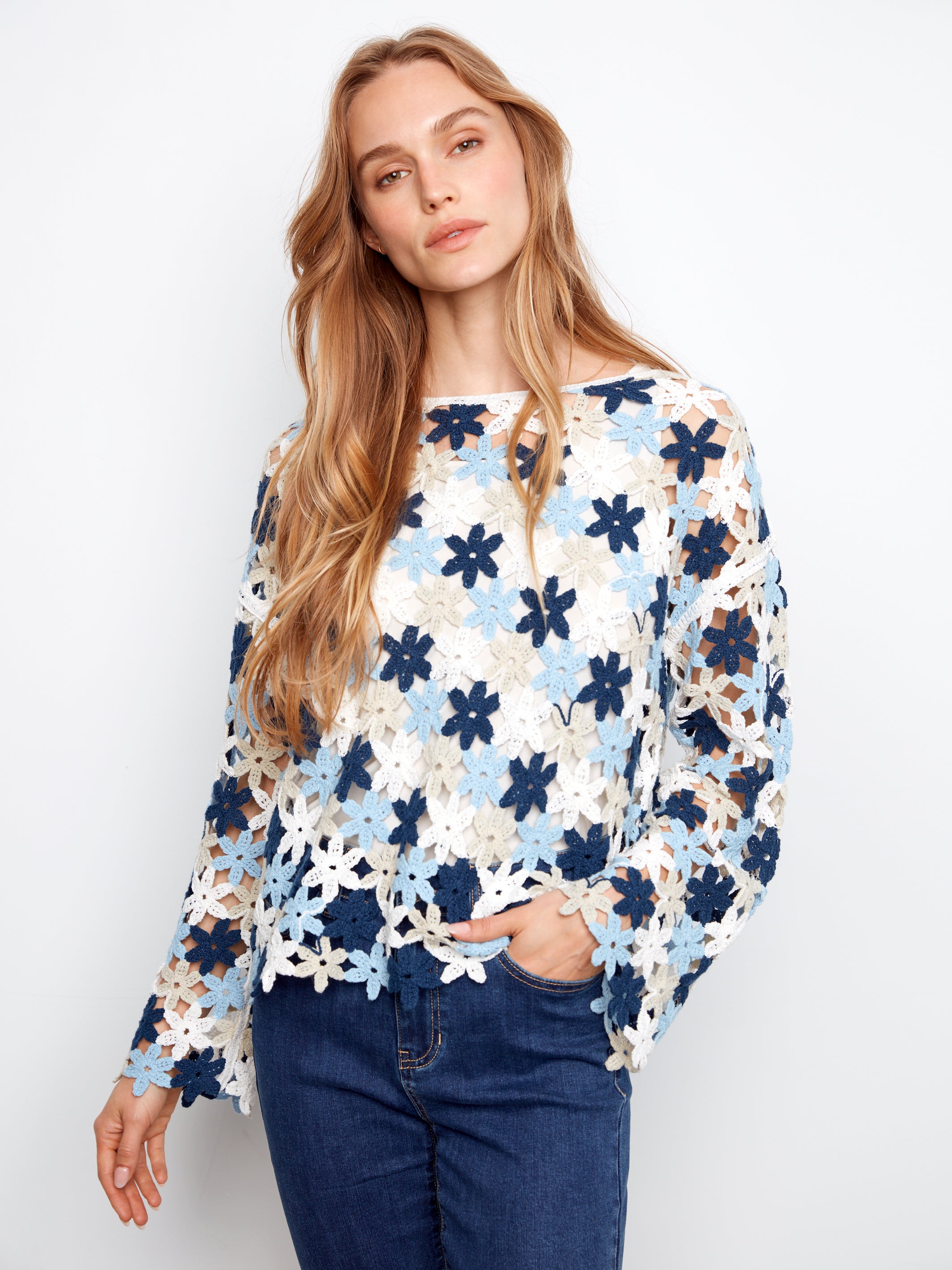 Cotton Blend Crochet Flower Top