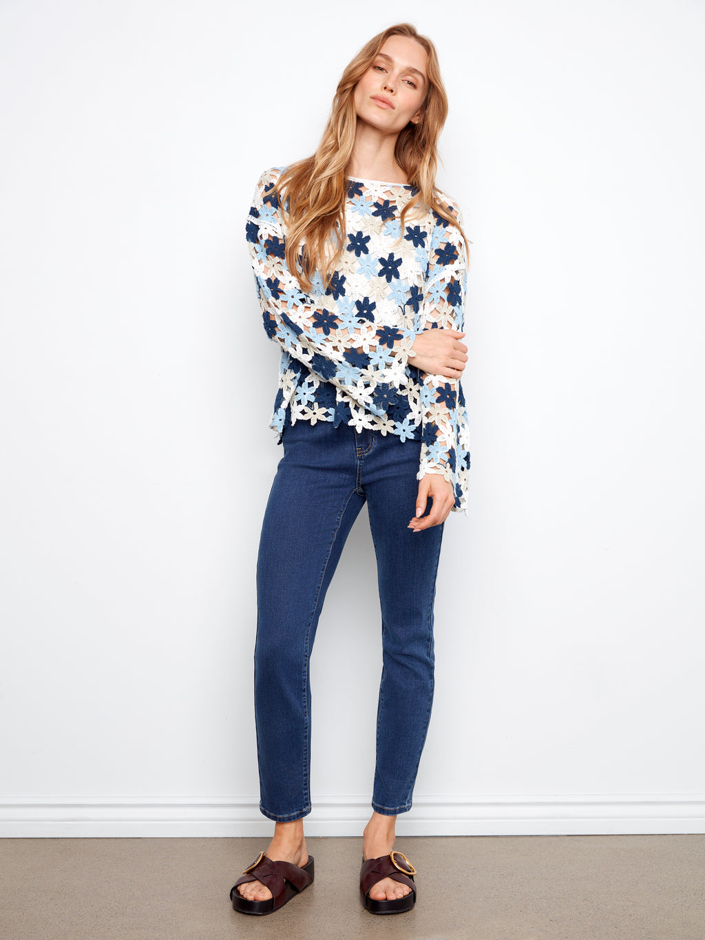 Cotton Blend Crochet Flower Top