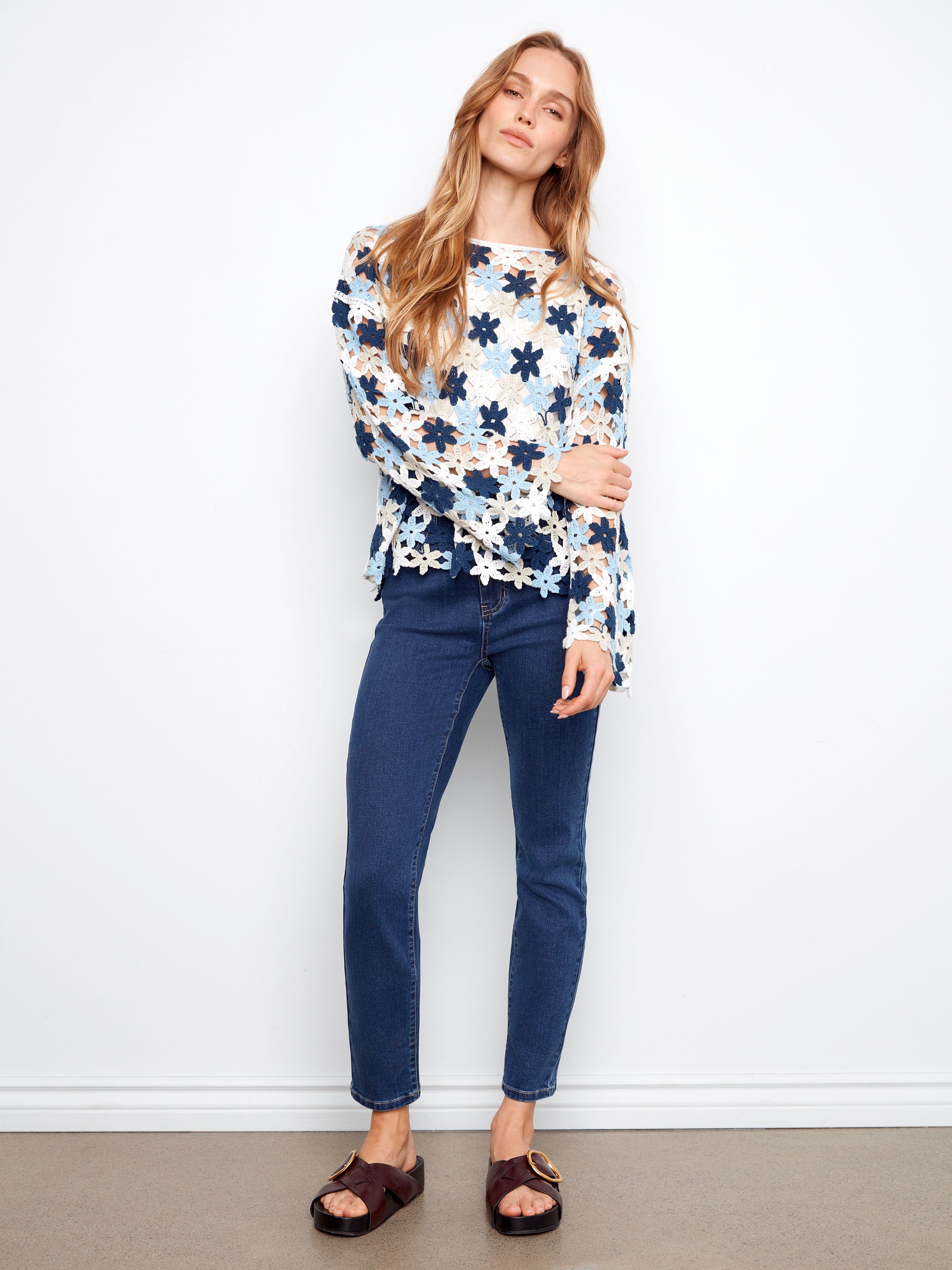 Cotton Blend Crochet Flower Top