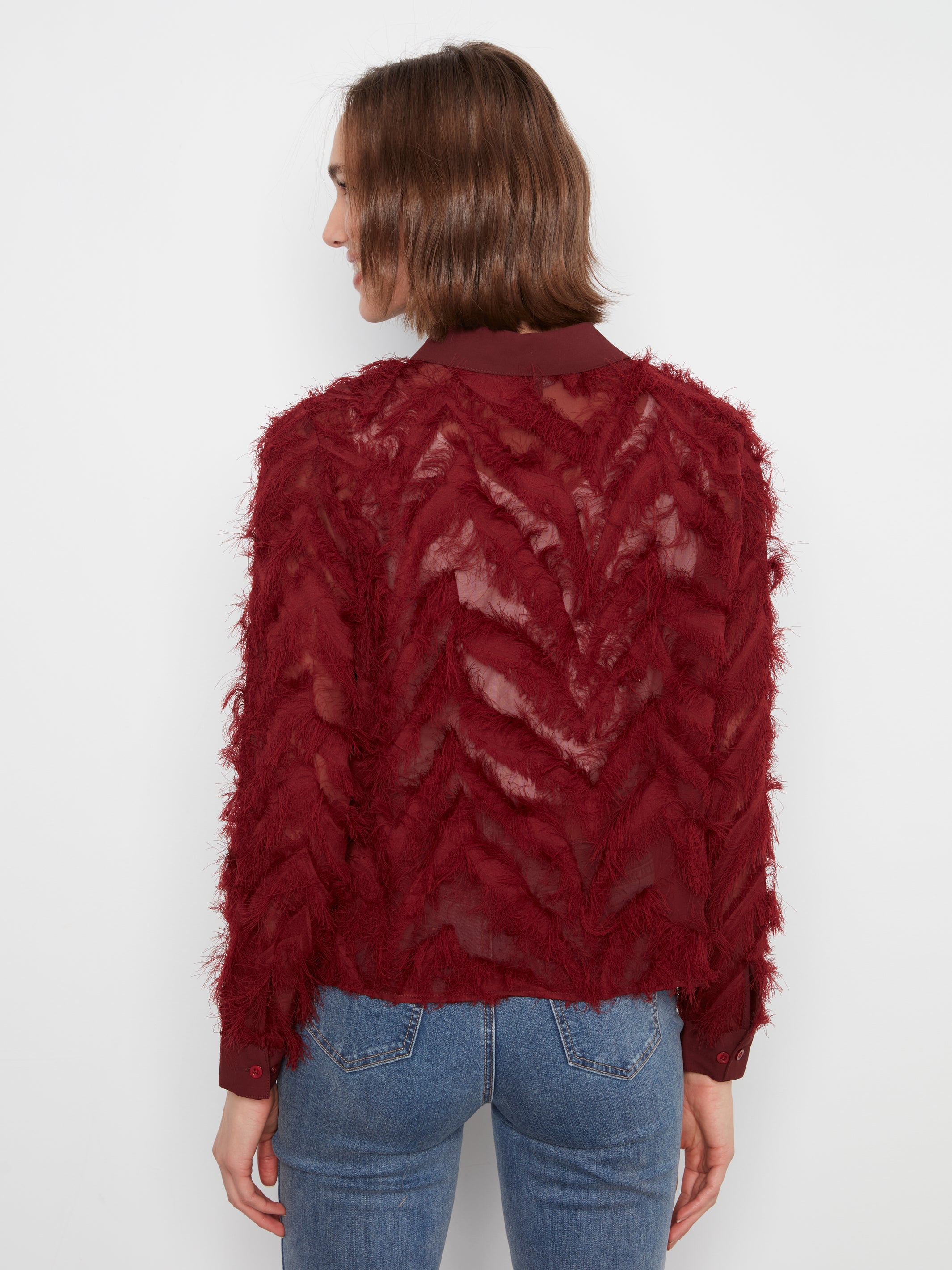 Fringe Chiffon Button-Front Blouse