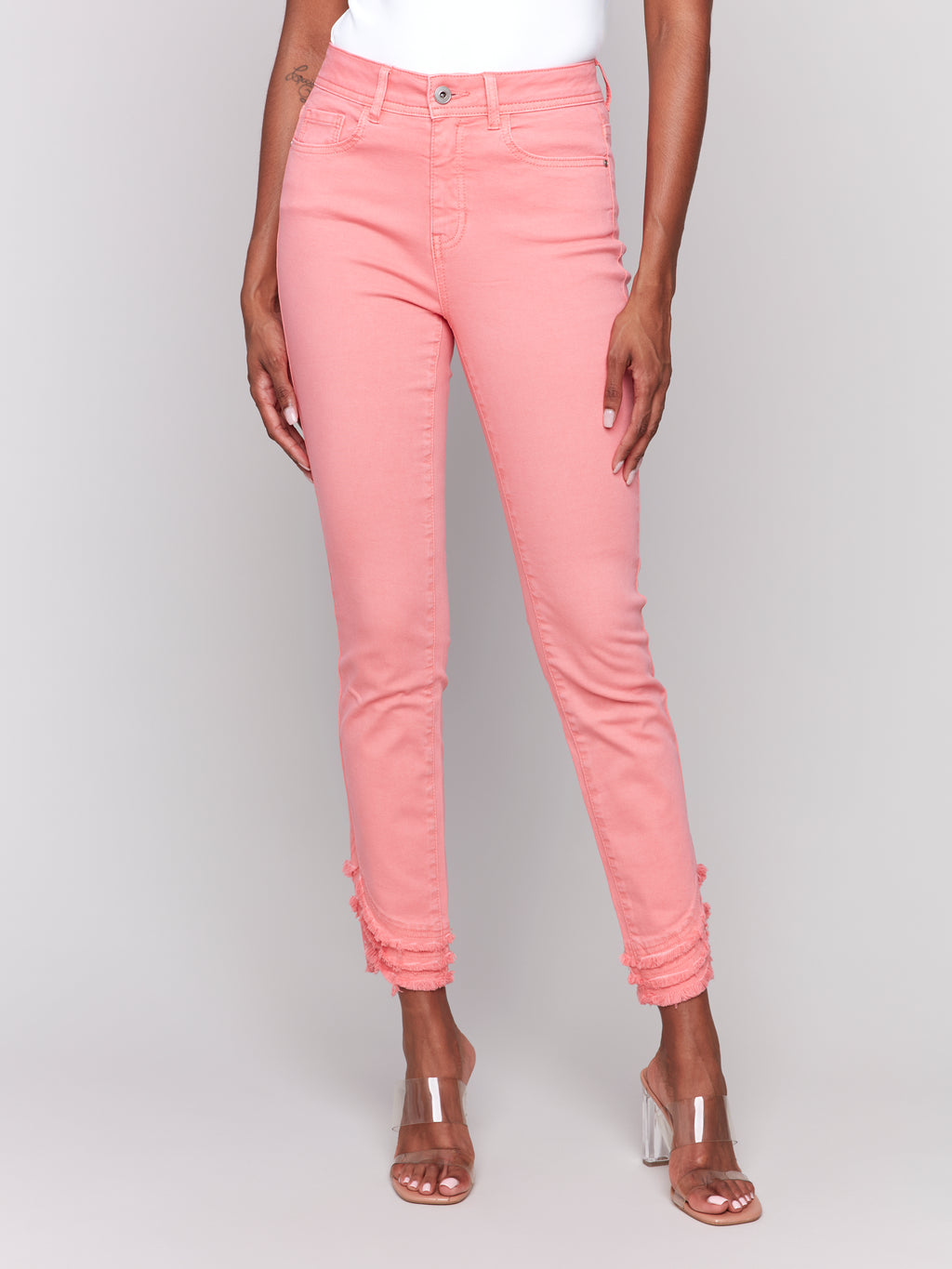Frayed Hem Twill Pants