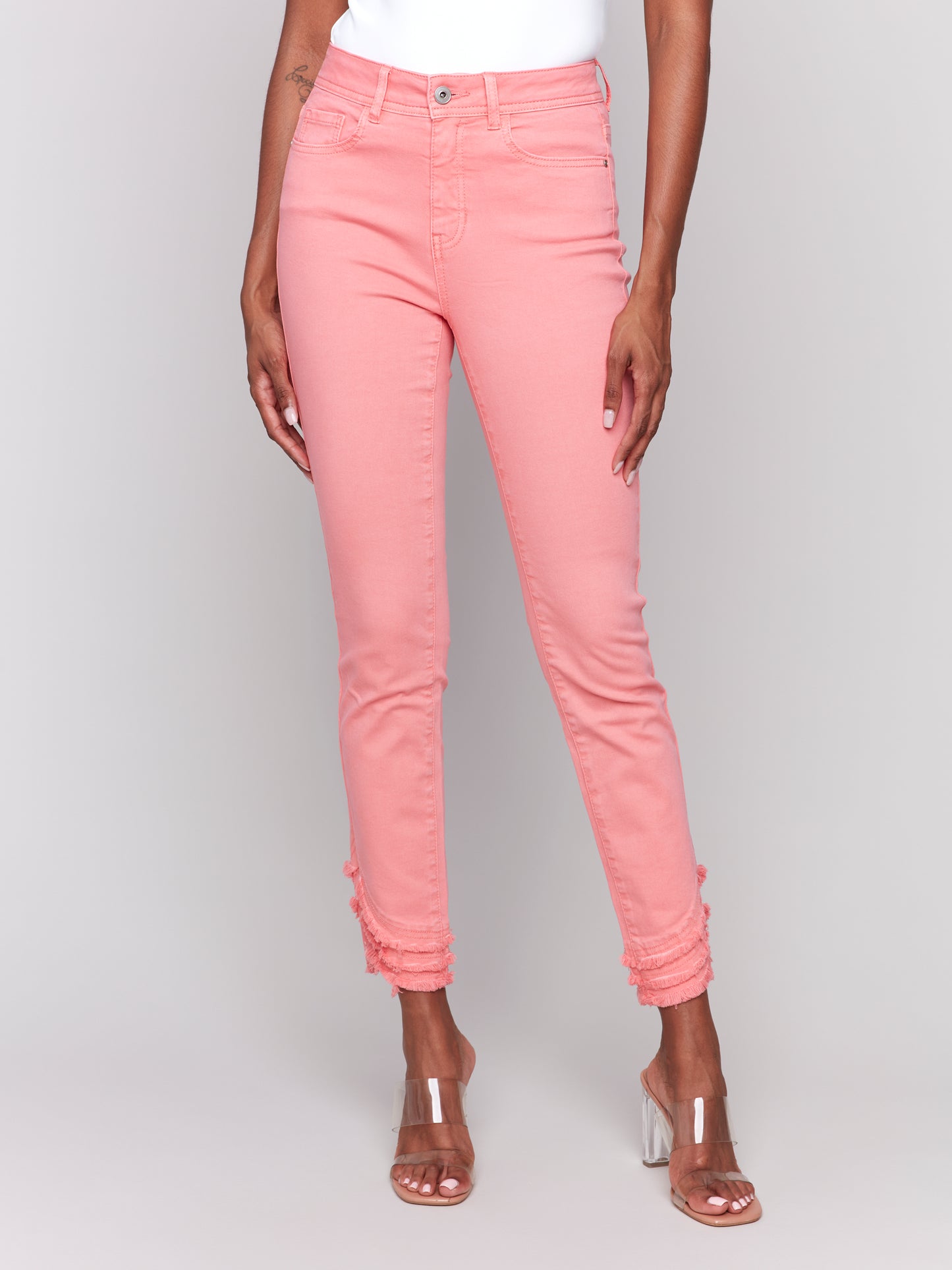 Frayed Hem Twill Pants