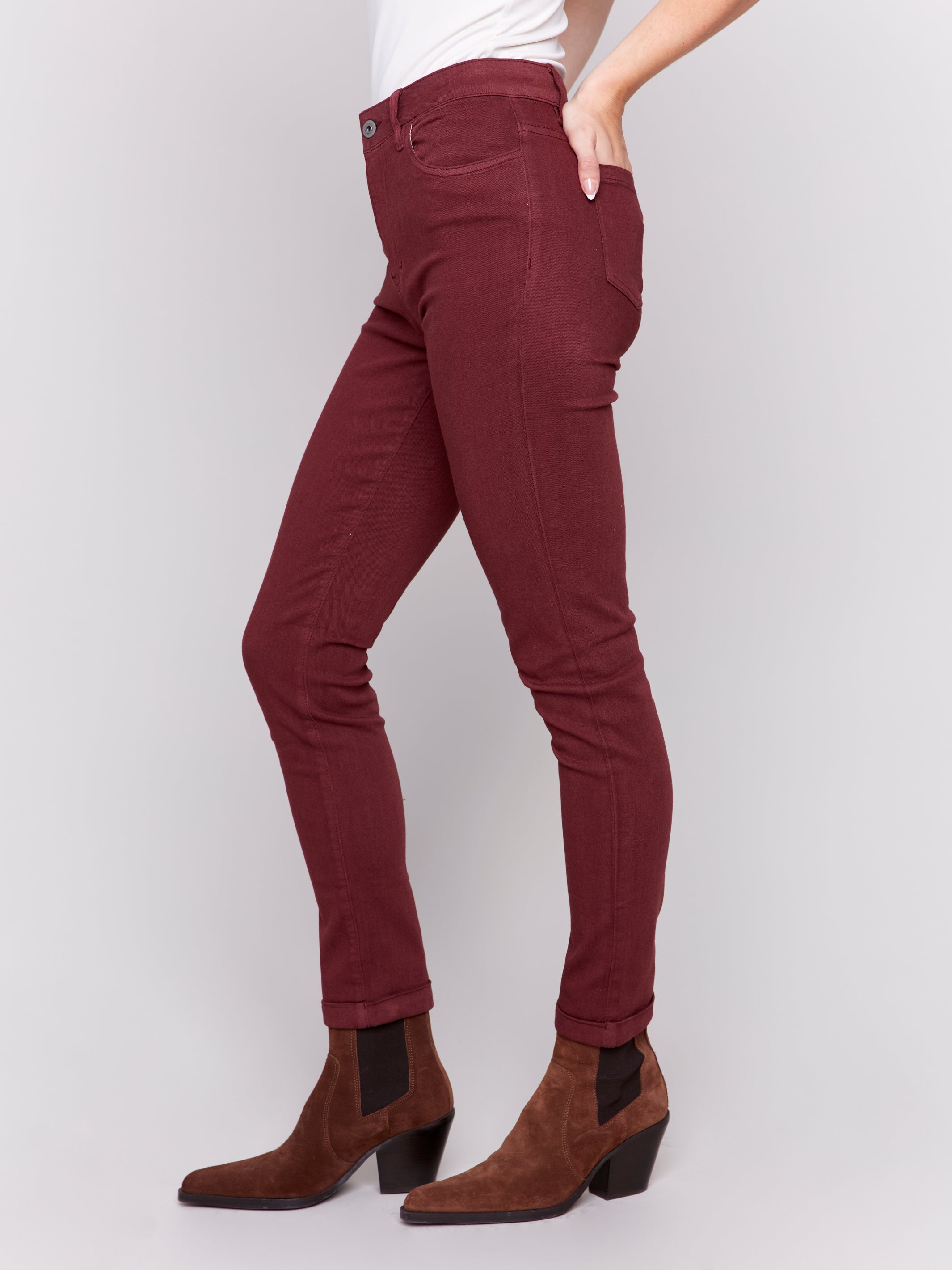 Cuffed Hem Twill Jeans