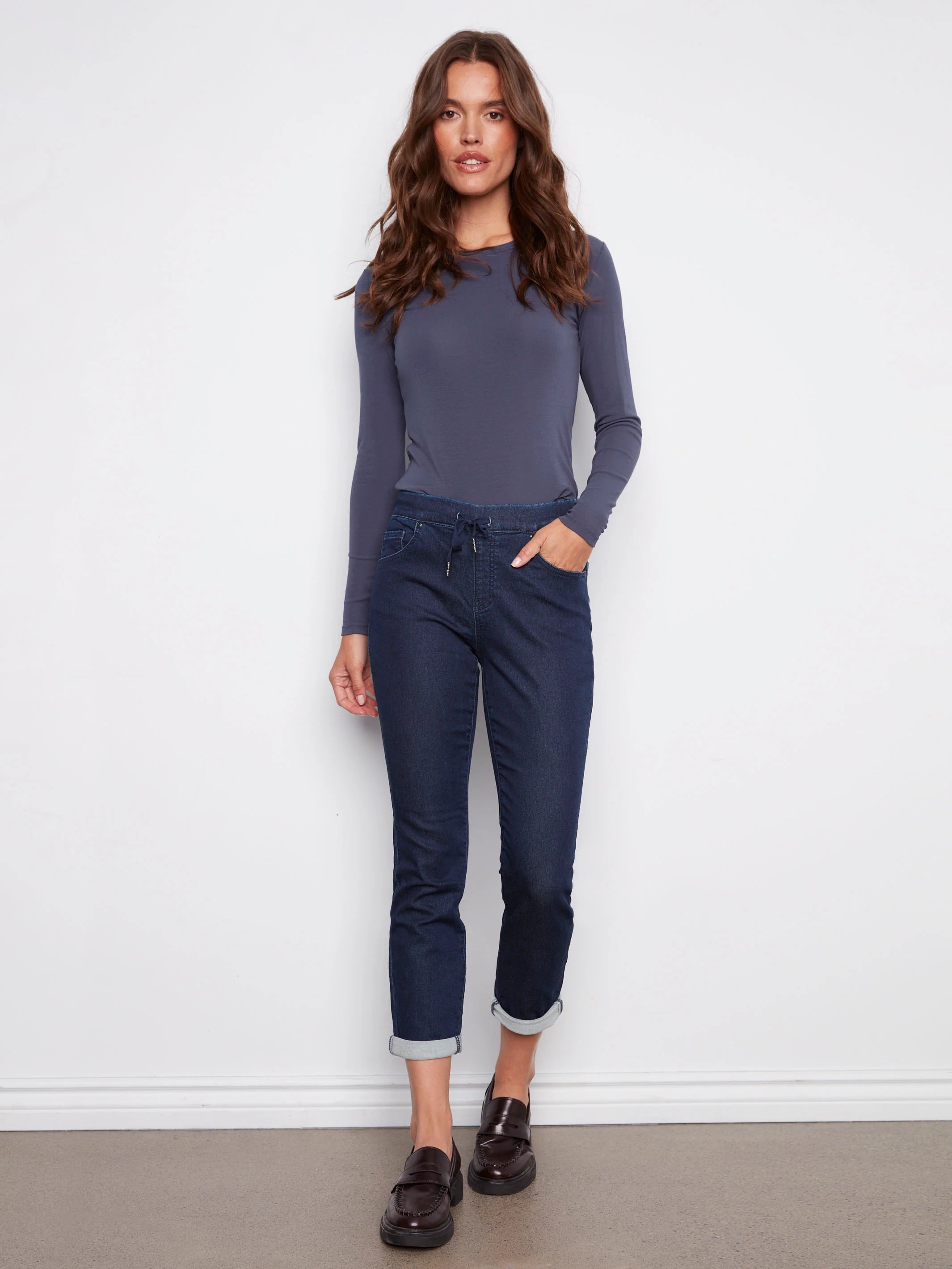 Knit Denim Jogger Pants
