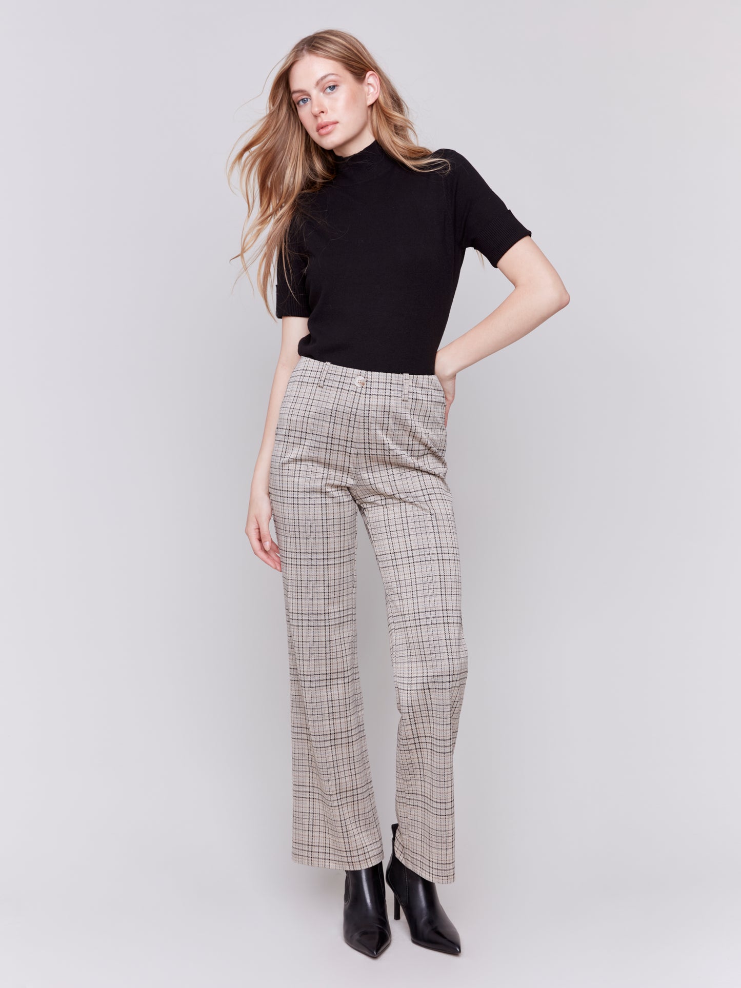 Plaid Pull-On Flare Pants