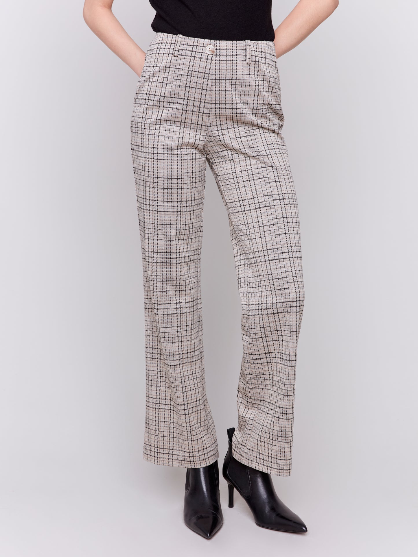 Plaid Pull-On Flare Pants