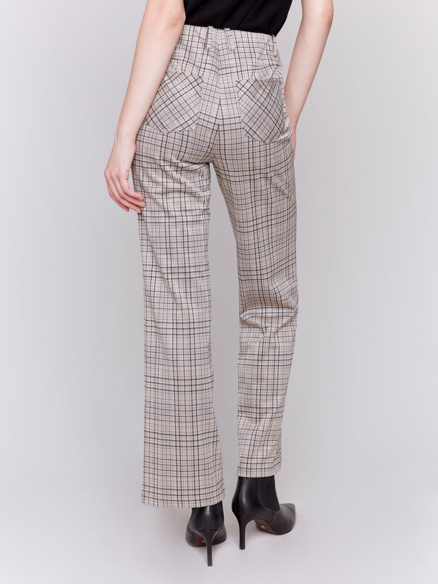 Plaid Pull-On Flare Pants