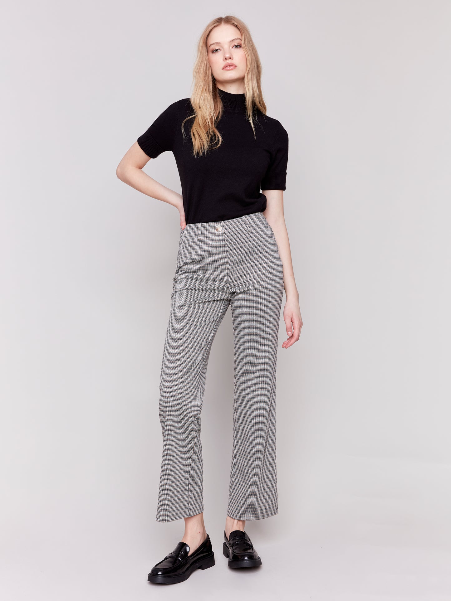 Plaid Pull-On Flare Pants