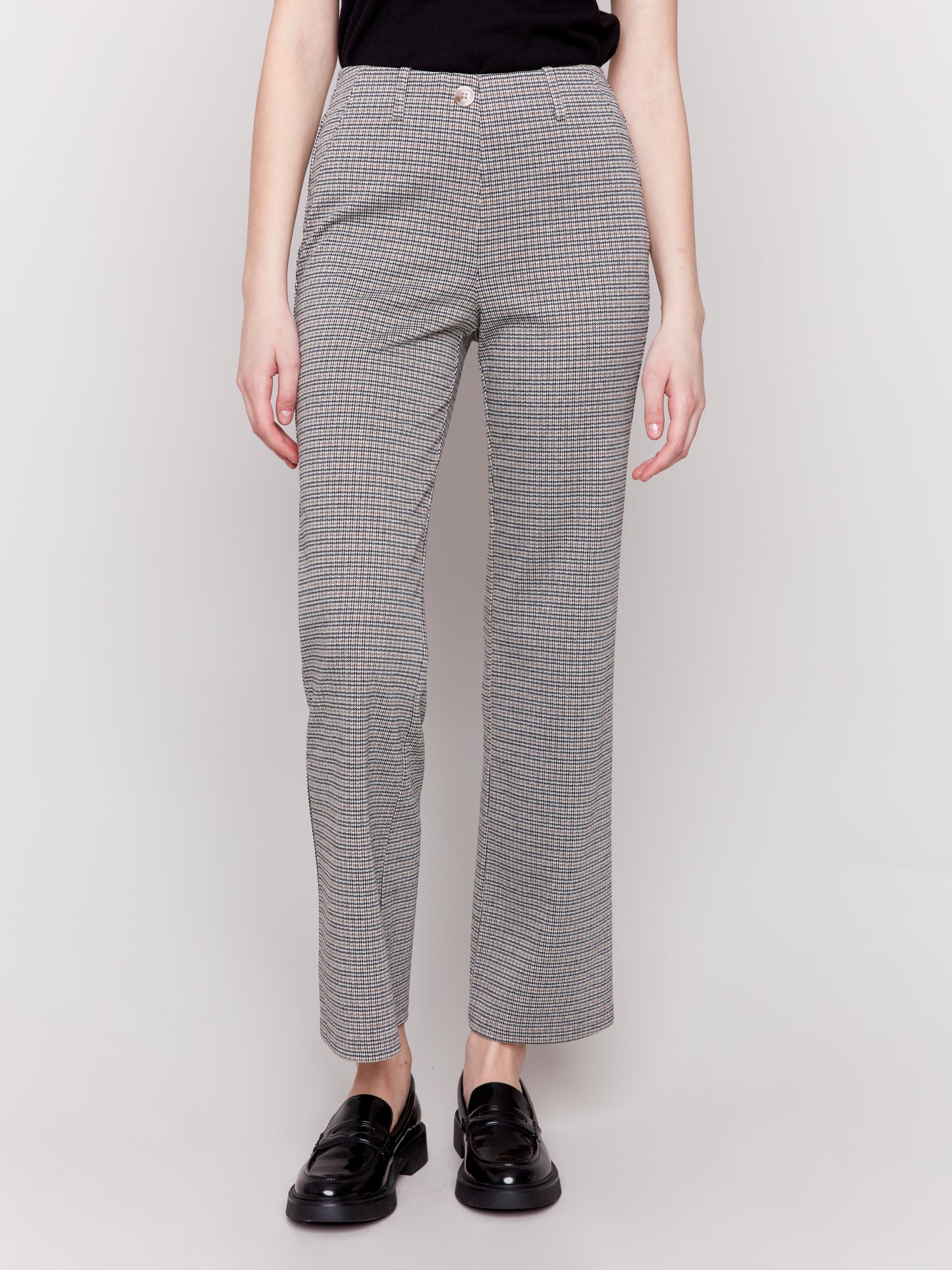 Plaid Pull-On Flare Pants