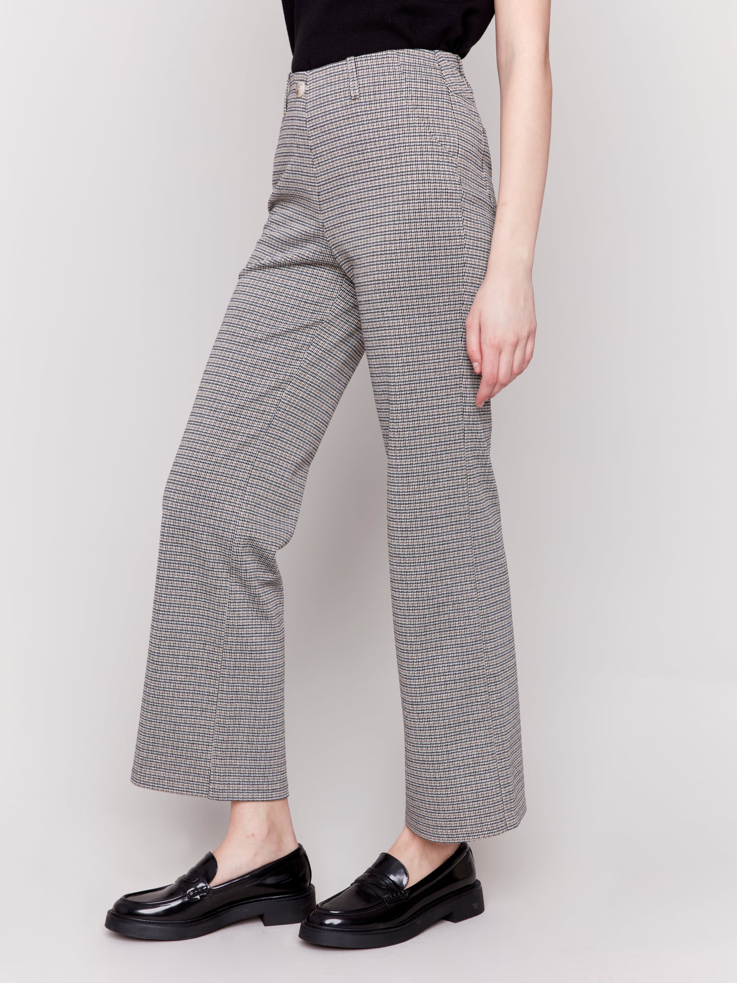 Plaid Pull-On Flare Pants