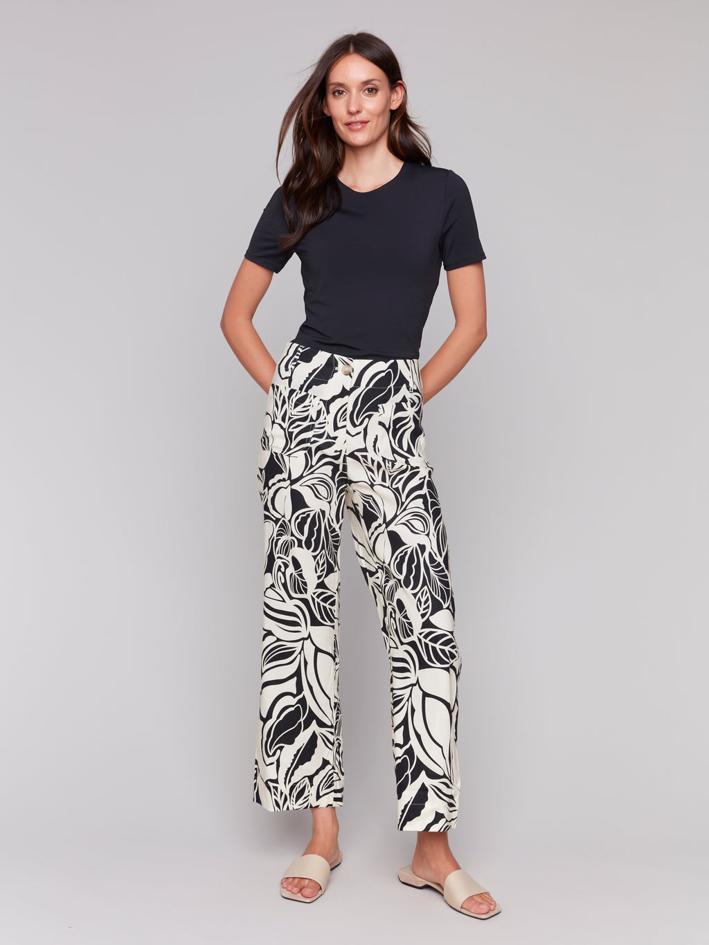 Printed Cropped Linen Blend Pants