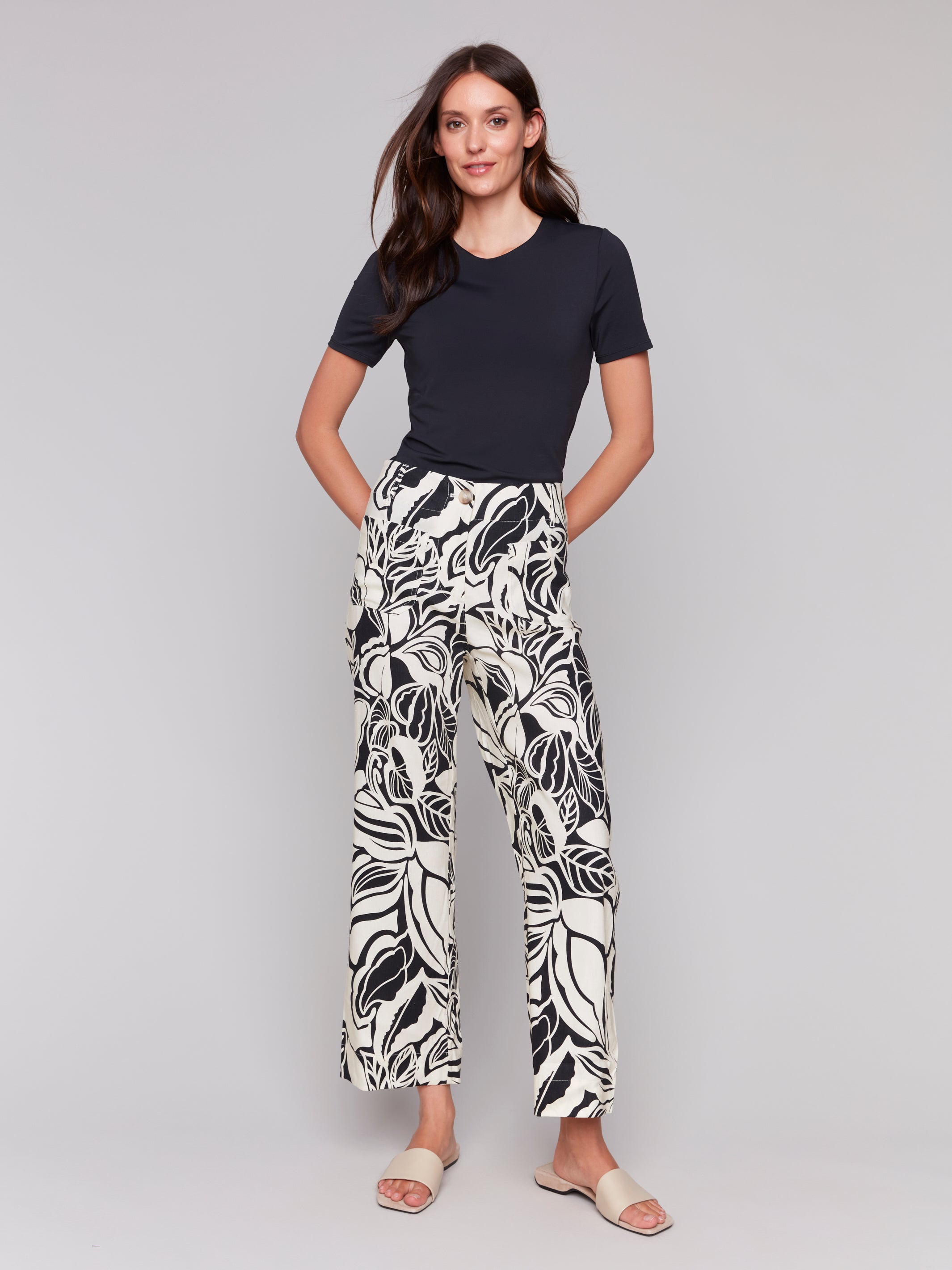 Printed Cropped Linen Blend Pants