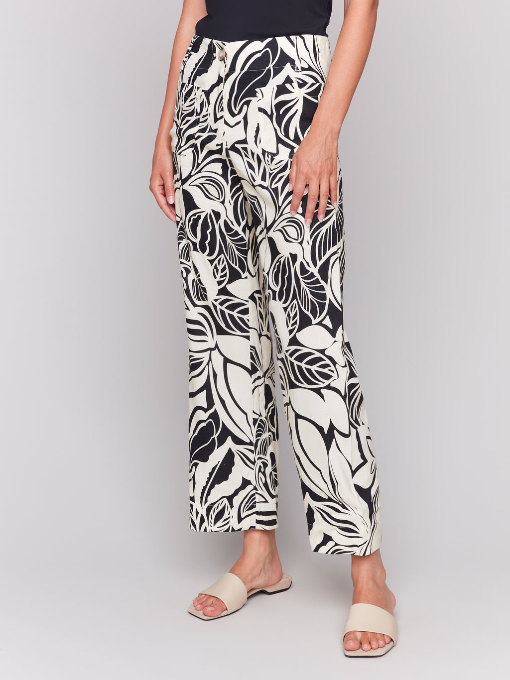 Printed Cropped Linen Blend Pants