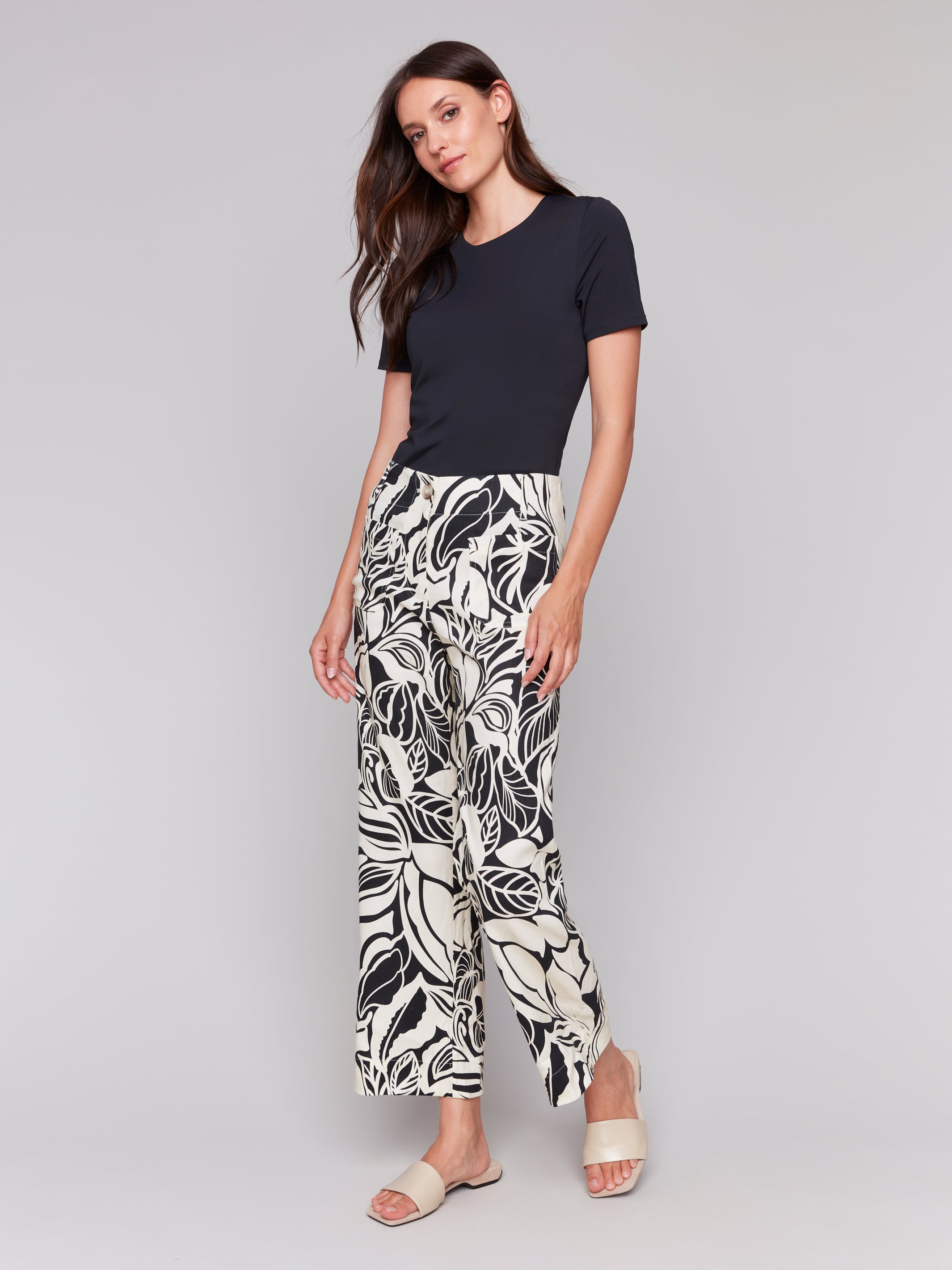 Printed Cropped Linen Blend Pants