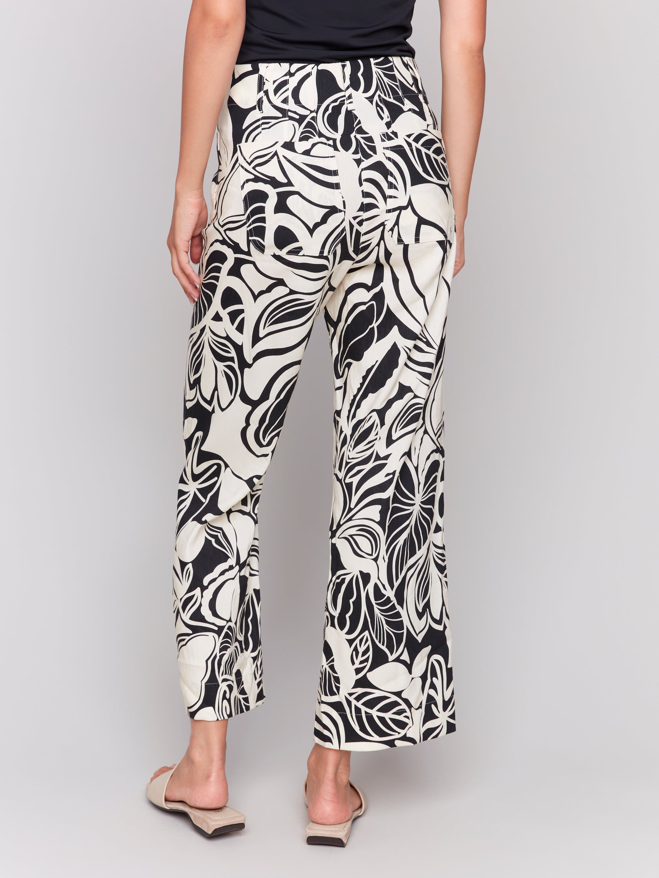 Printed Cropped Linen Blend Pants