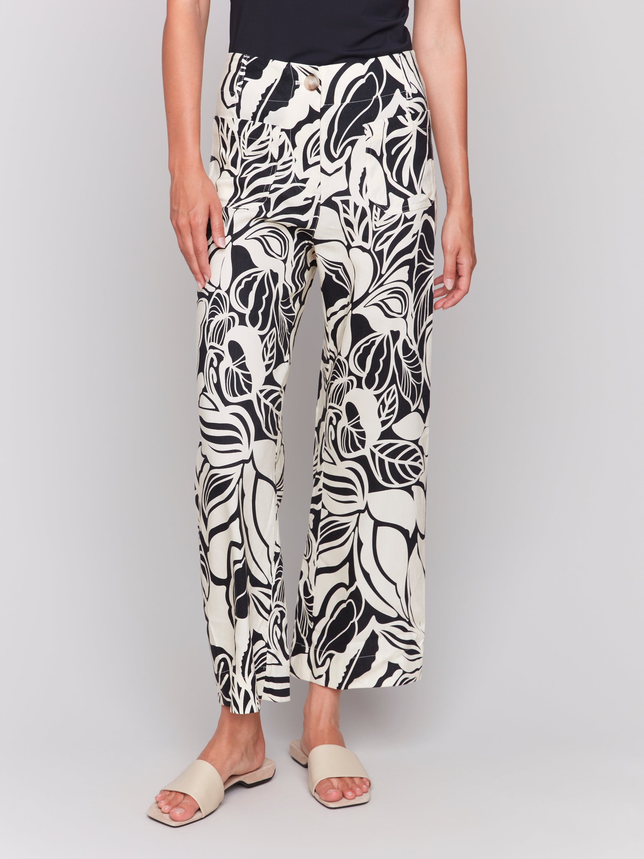 Printed Cropped Linen Blend Pants