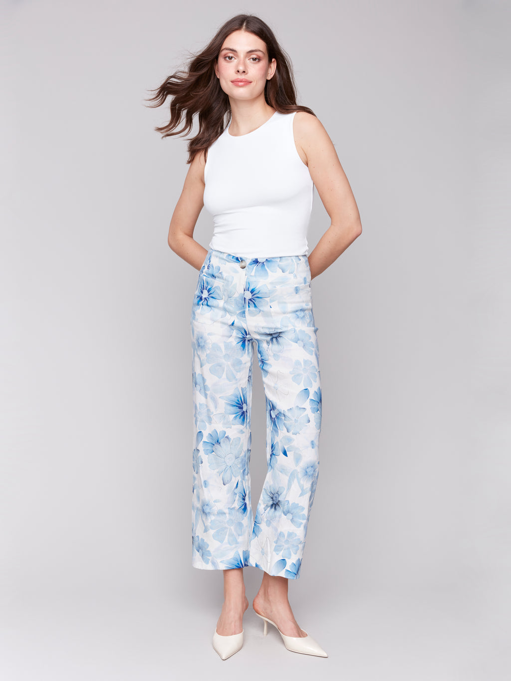 Printed Cropped Linen Blend Pants