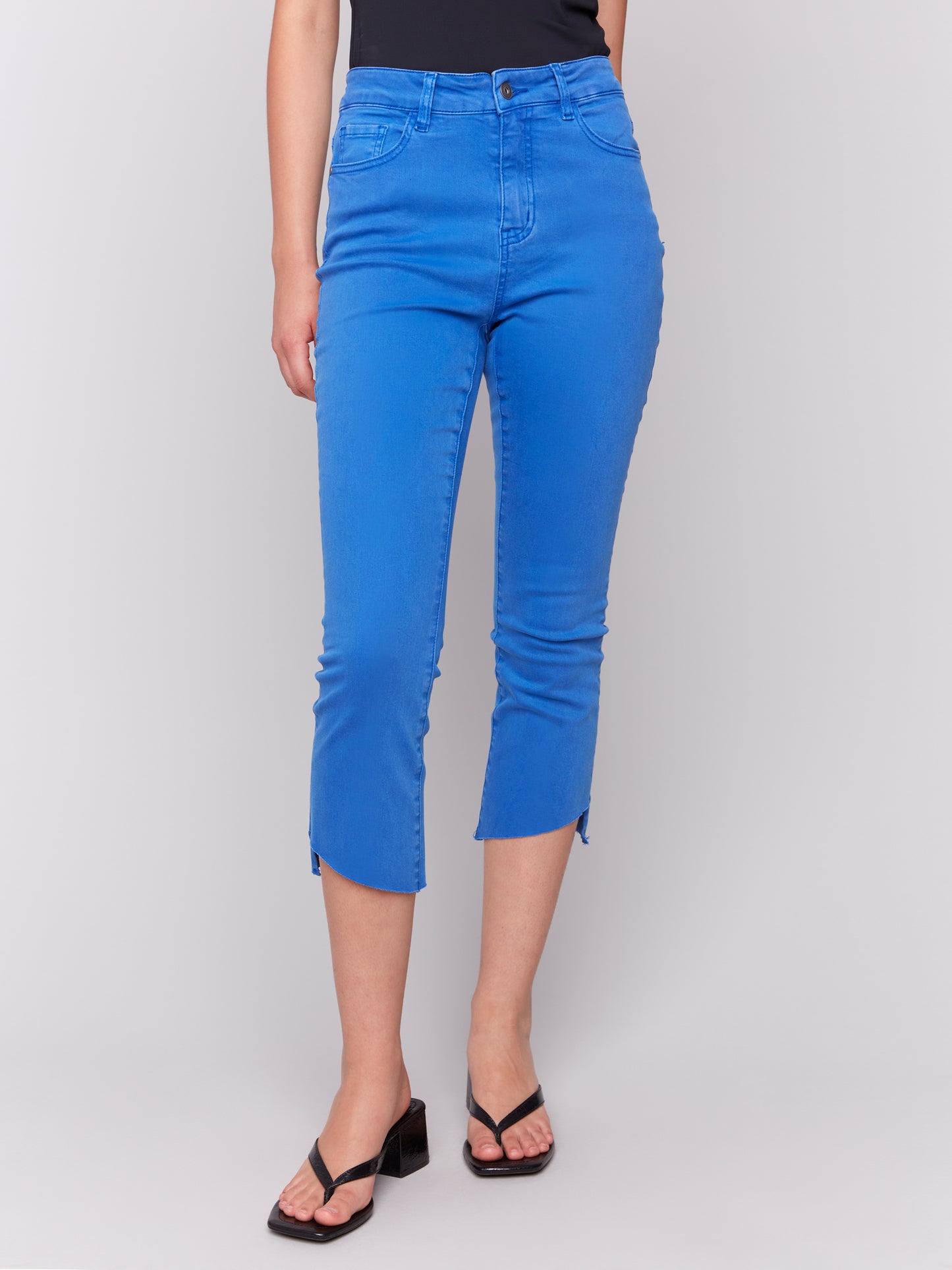 Cropped Twill Pants with Asymmetrical Hem