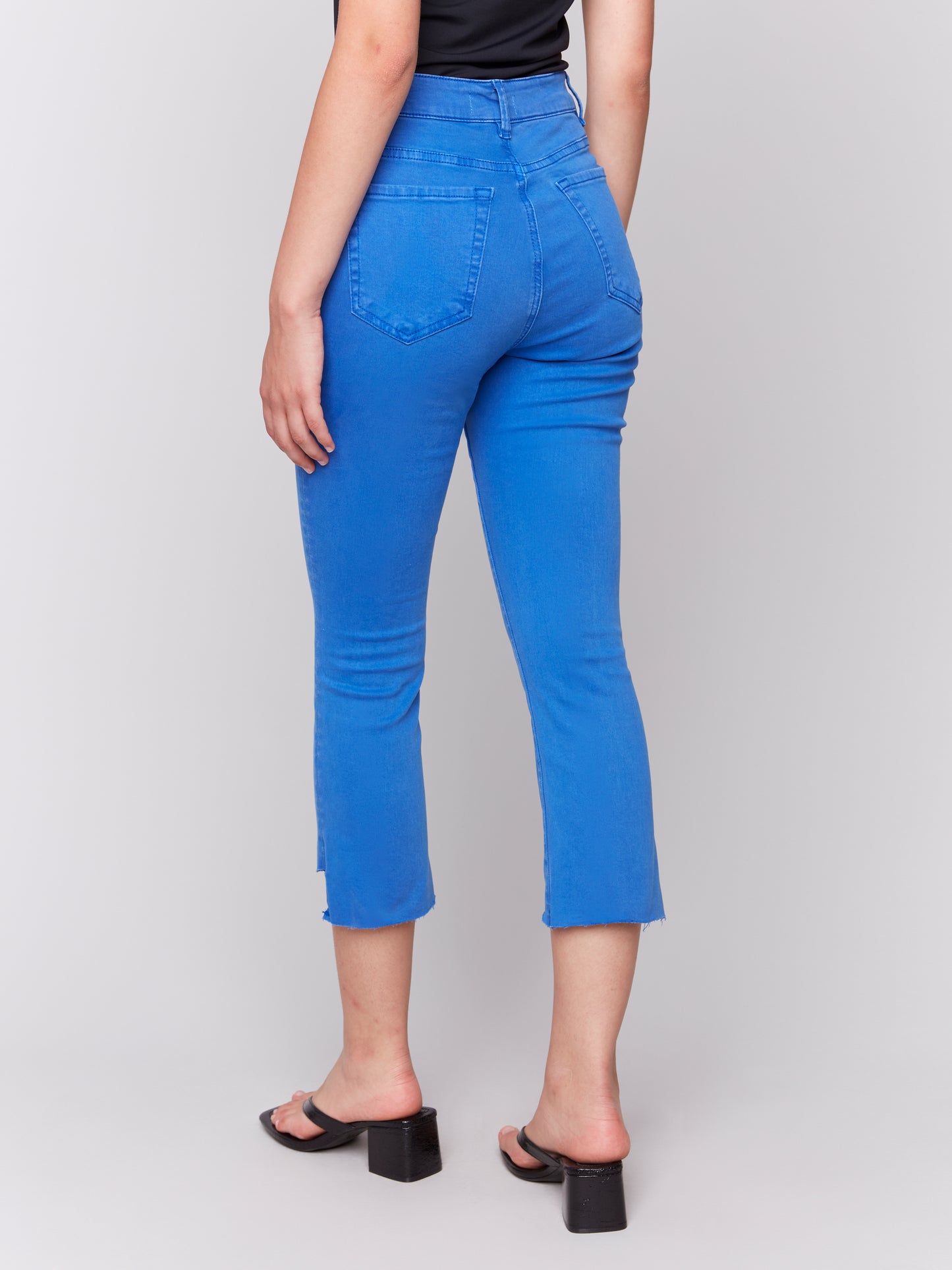 Cropped Twill Pants with Asymmetrical Hem