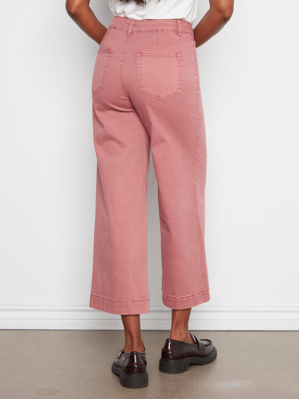Cropped Insert Pocket Wide Leg Colored Twill Pants