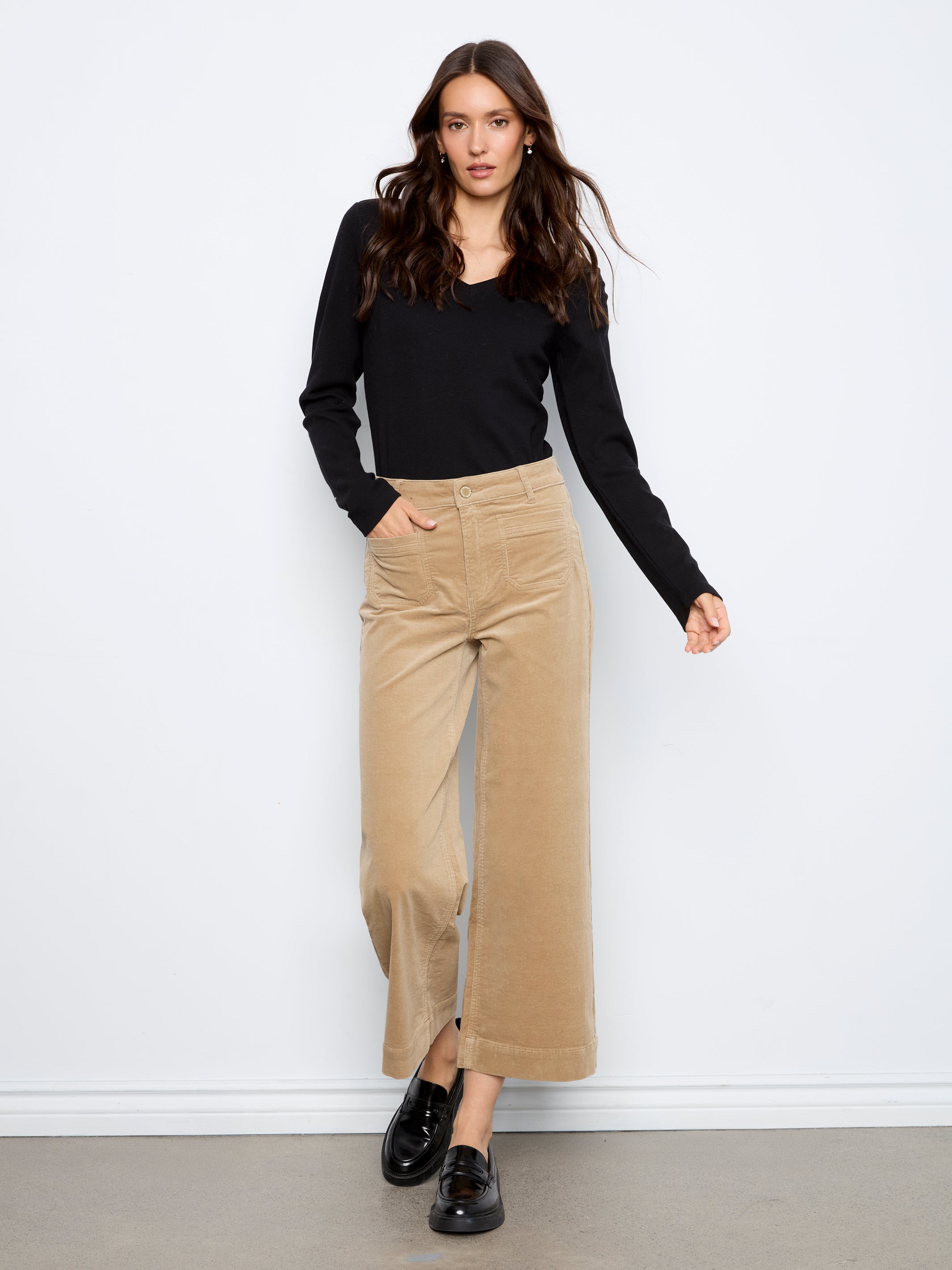 Cropped Insert Pocket Wide Leg Corduroy Pants