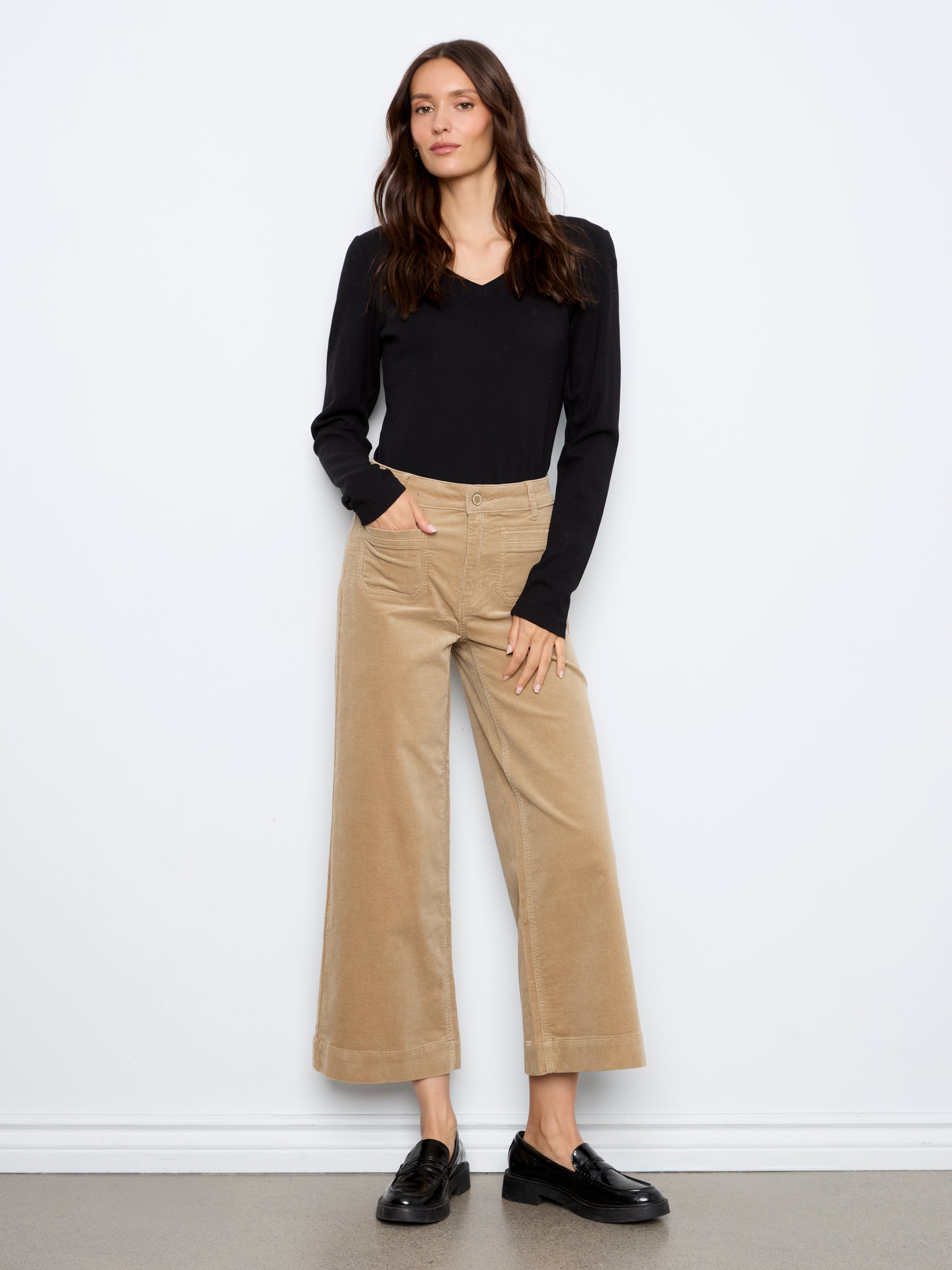 Cropped Insert Pocket Wide Leg Corduroy Pants