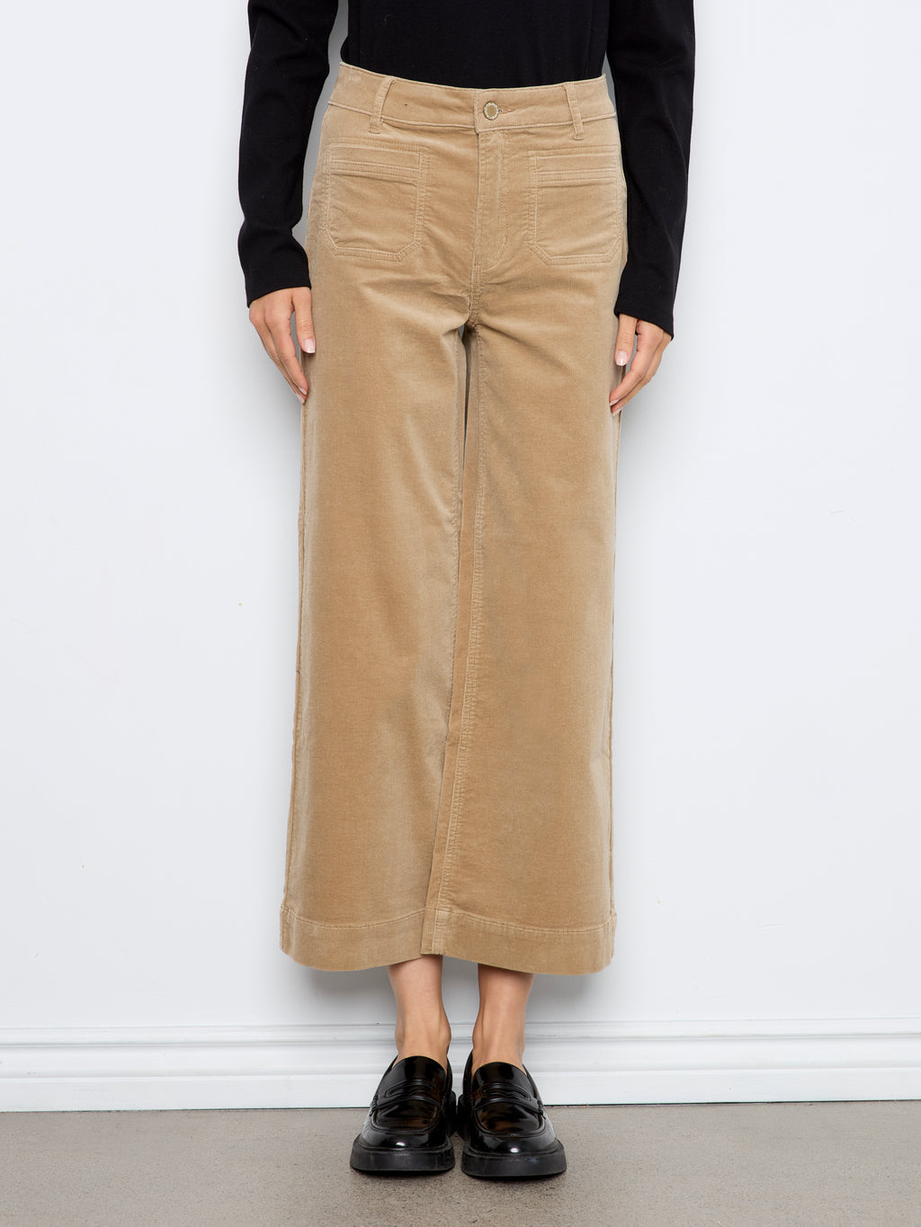 Cropped Insert Pocket Wide Leg Corduroy Pants