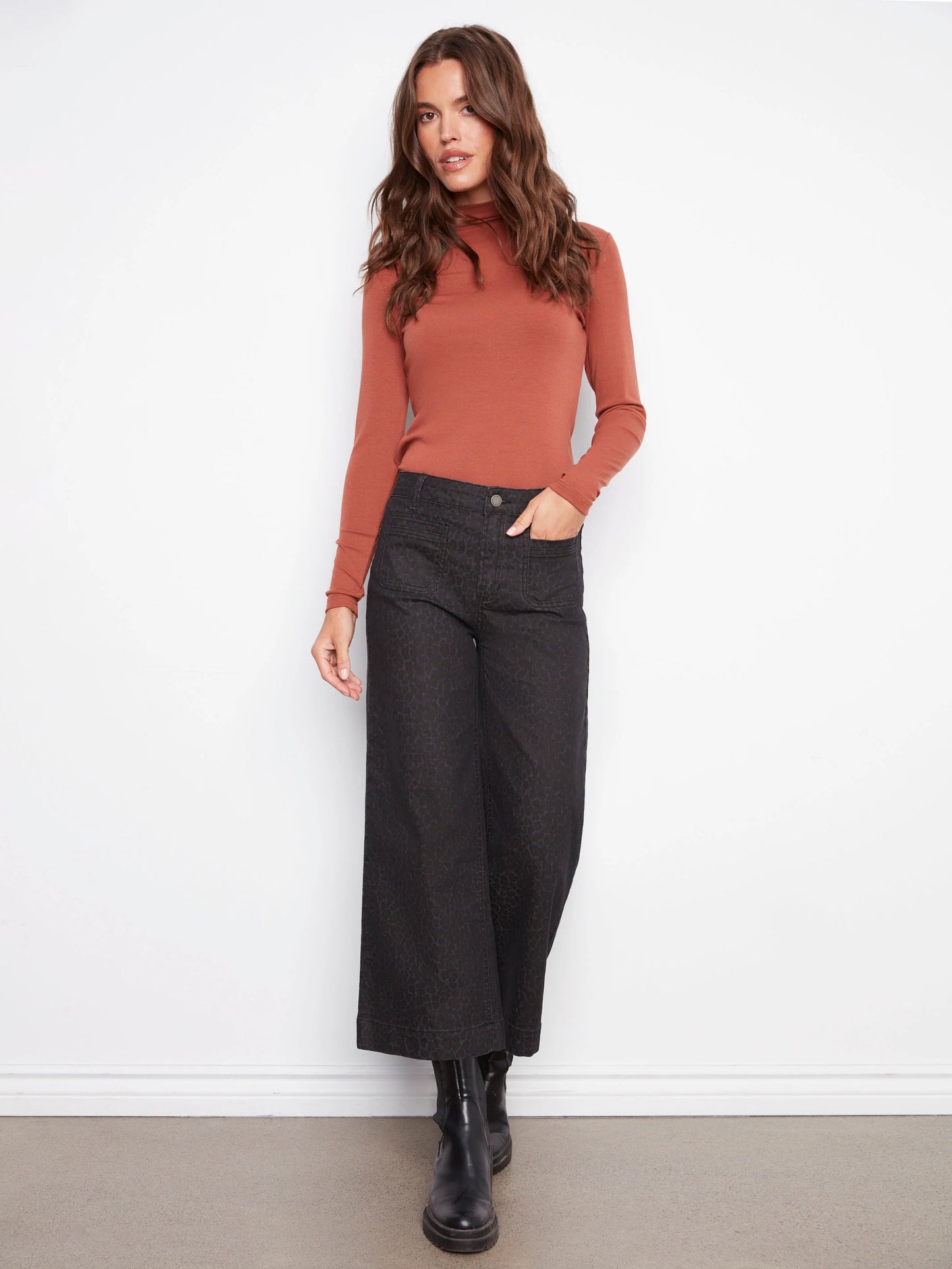 Printed Patch Pocket Flare Pants