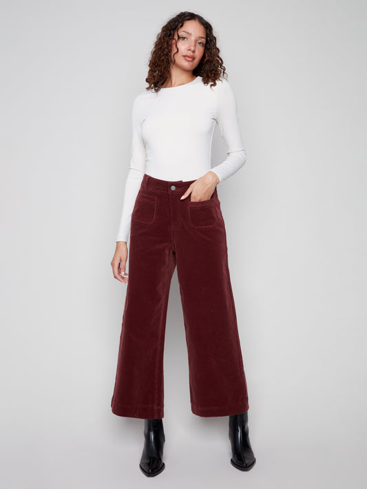Cropped Patch Pocket Flare Corduroy Pants