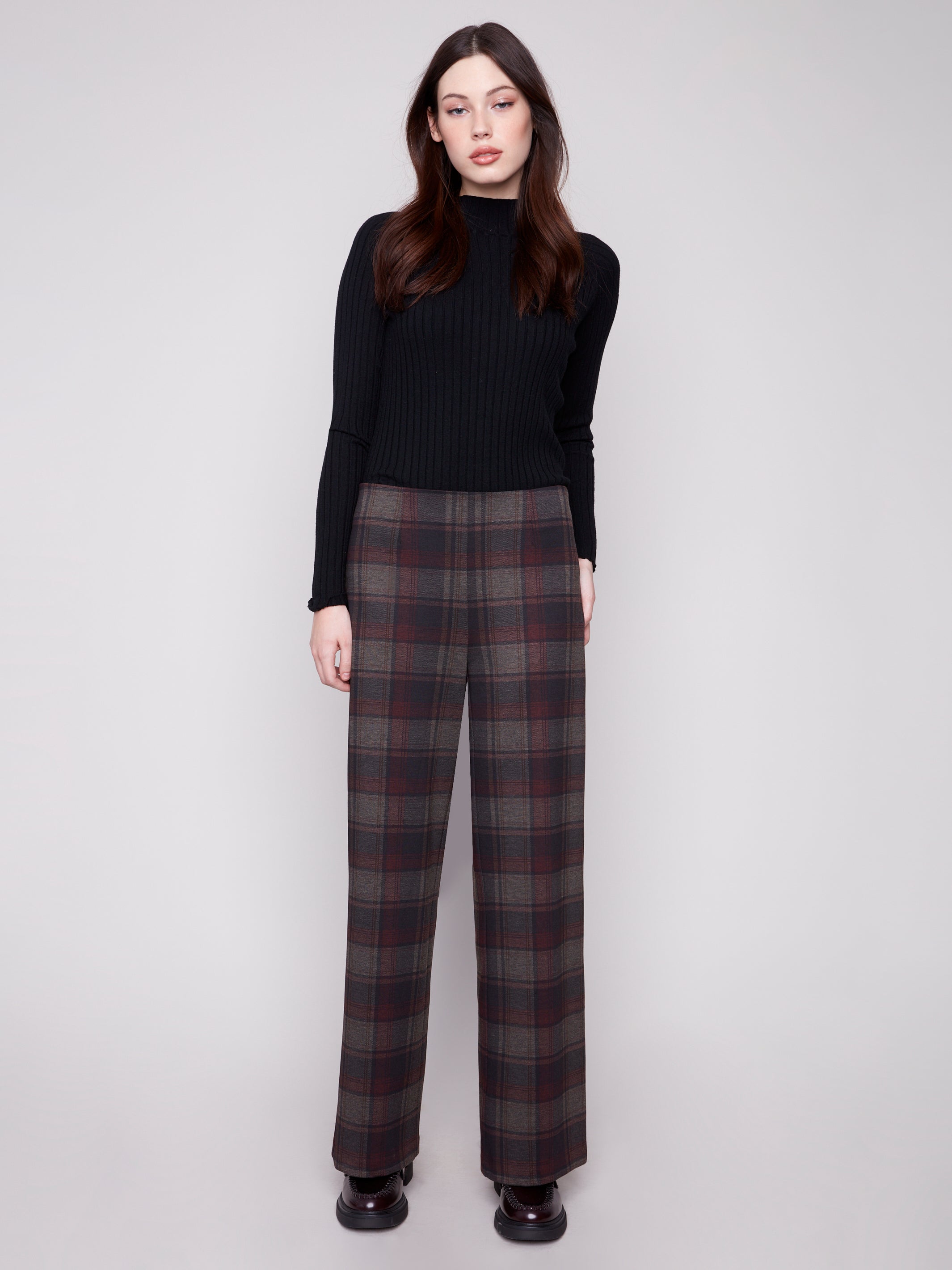 Printed Pull-On Ponte Wide Leg Pants