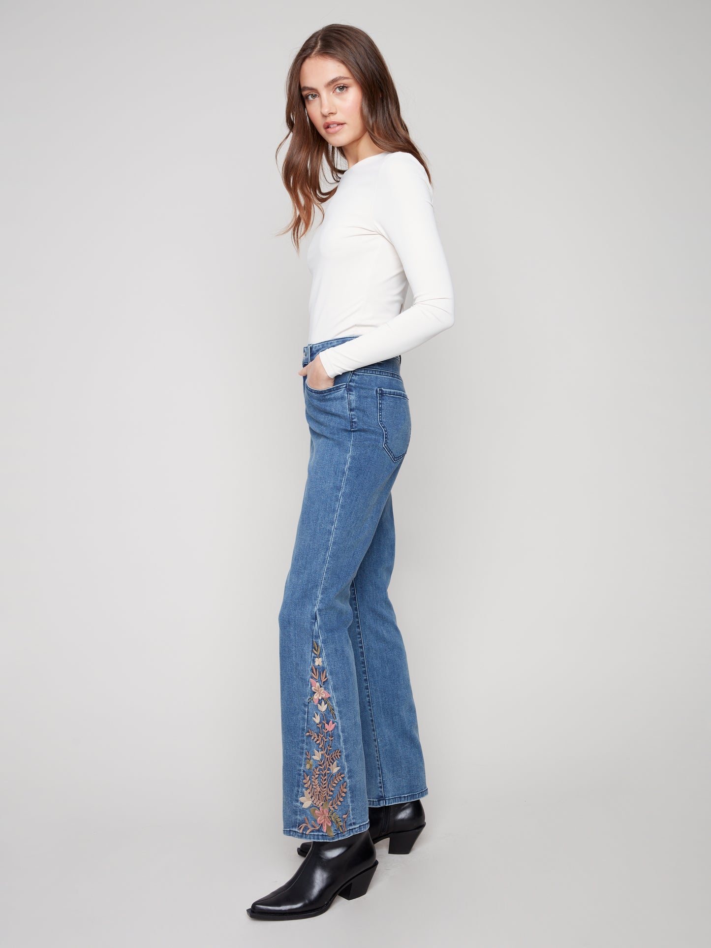 Bootcut Jeans with Floral Embroidery