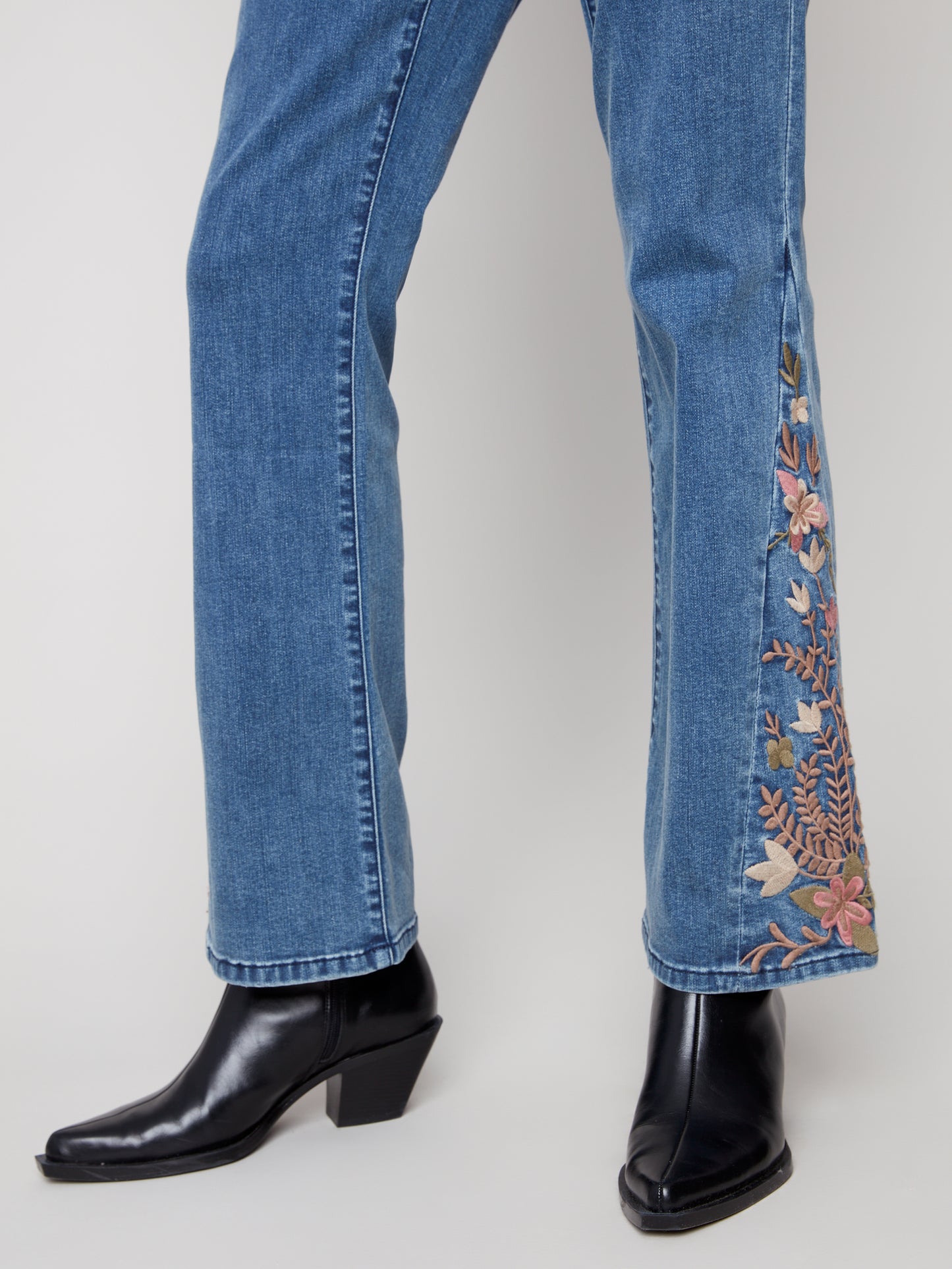 Bootcut Jeans with Floral Embroidery