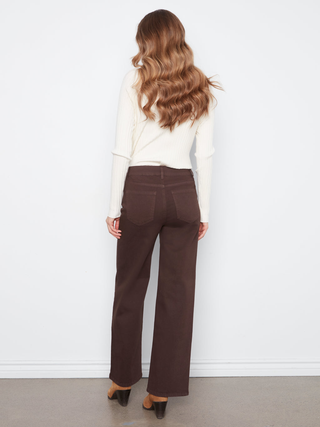 Wide Leg Colored Twill Pants With All Over Front Embroidery