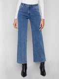 Wide Leg Jeans with All-Over Embossed Hearts