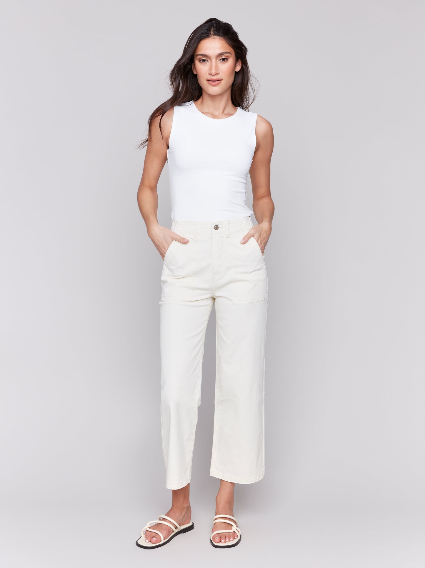 Cropped Utility Pocket Twill Pants