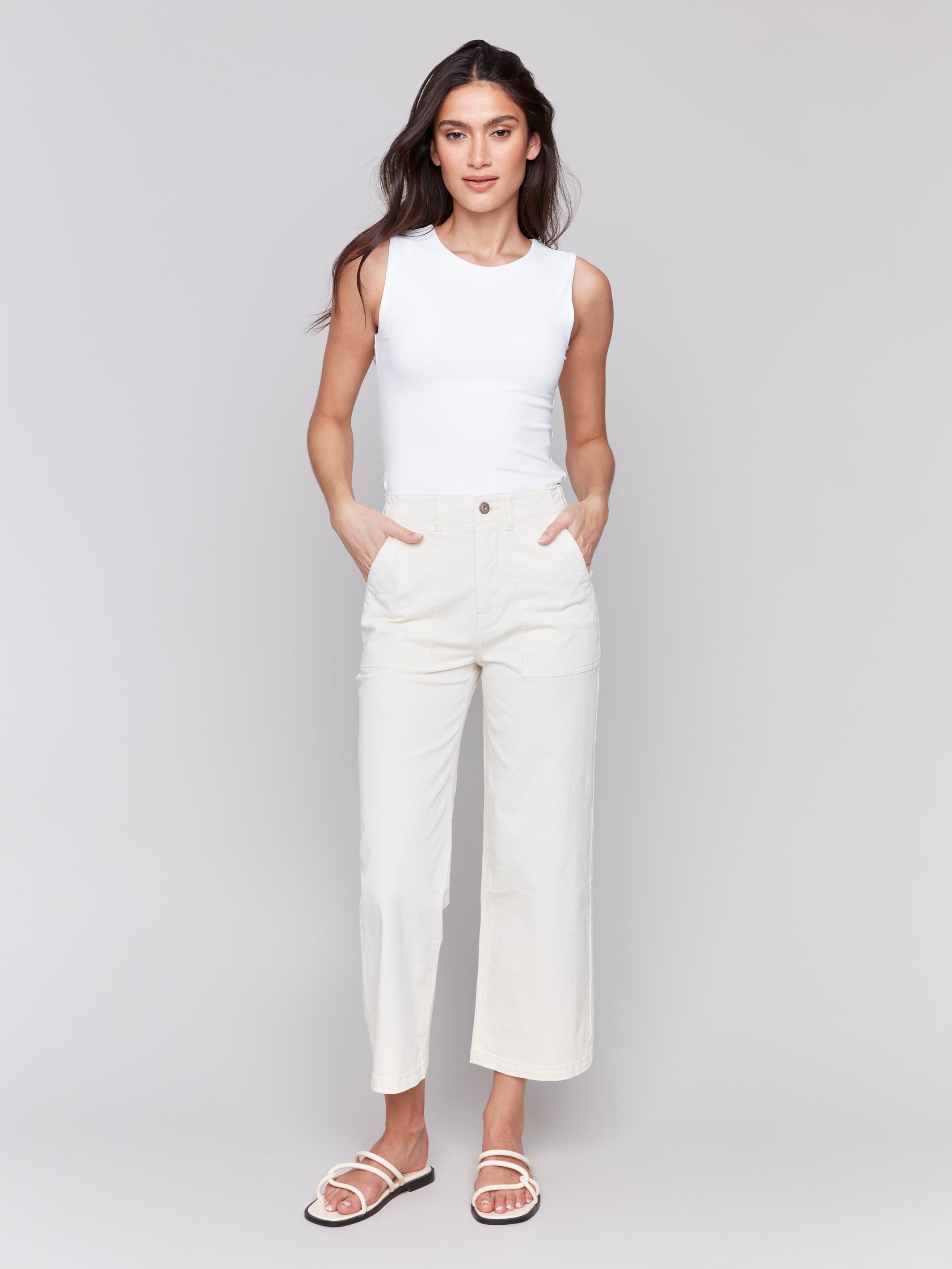 Cropped Utility Pocket Twill Pants
