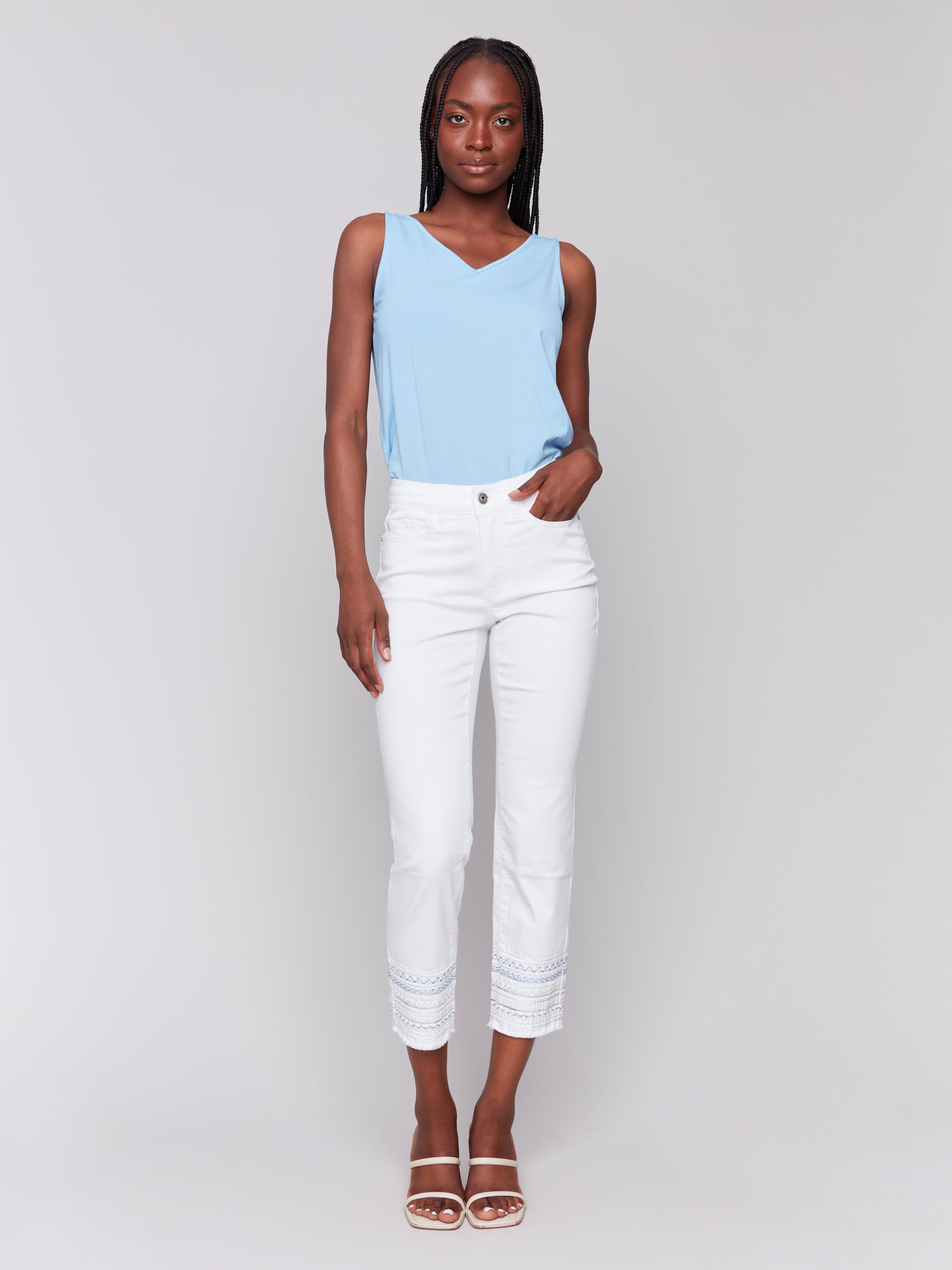 Embroidered Hem Jeans