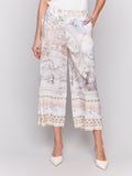 Printed Linen Blend Cropped Pull-On Pants