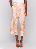 Printed Linen Blend Cropped Pull-On Pants