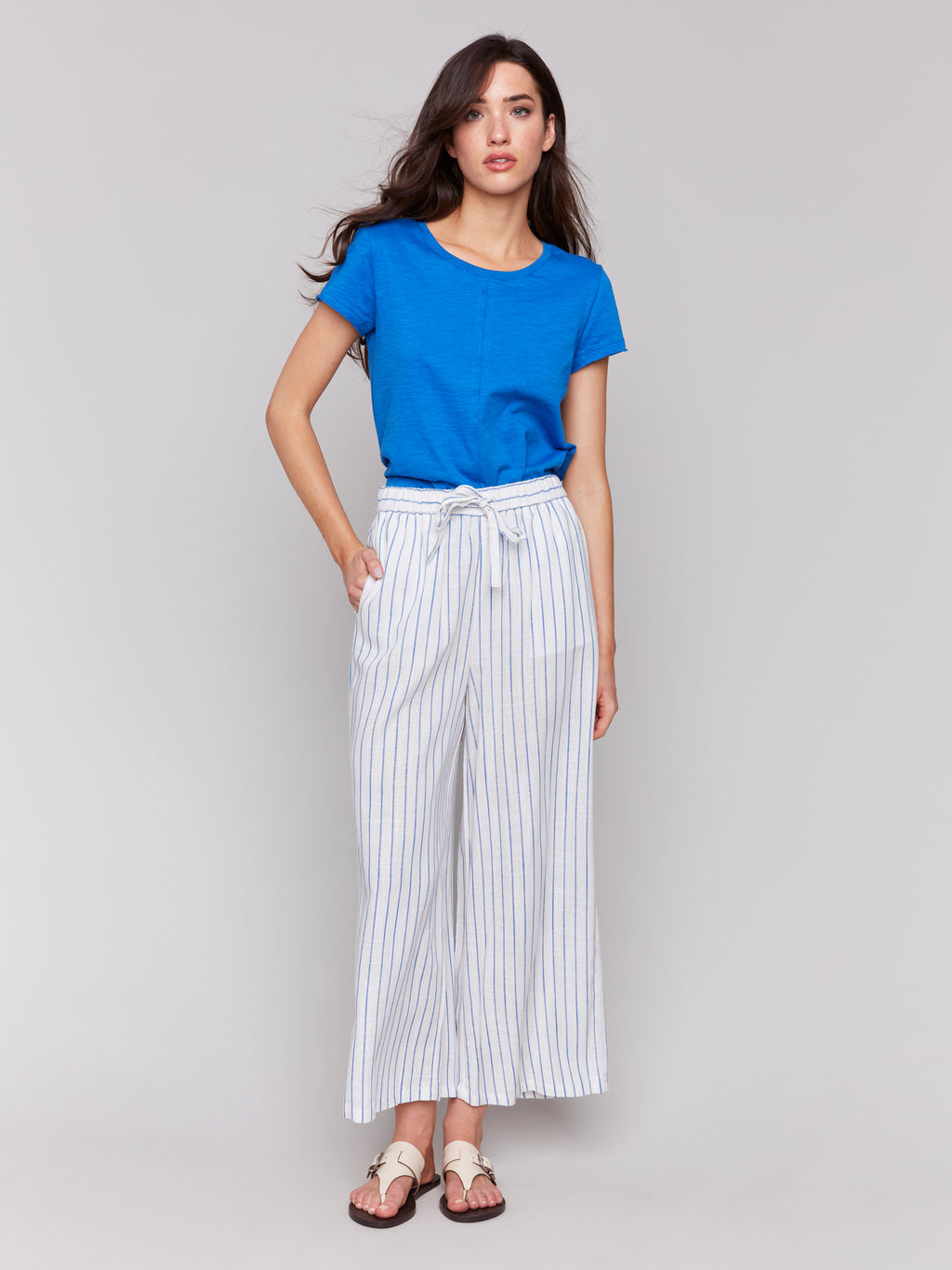Pull-On Striped Linen Blend Pants
