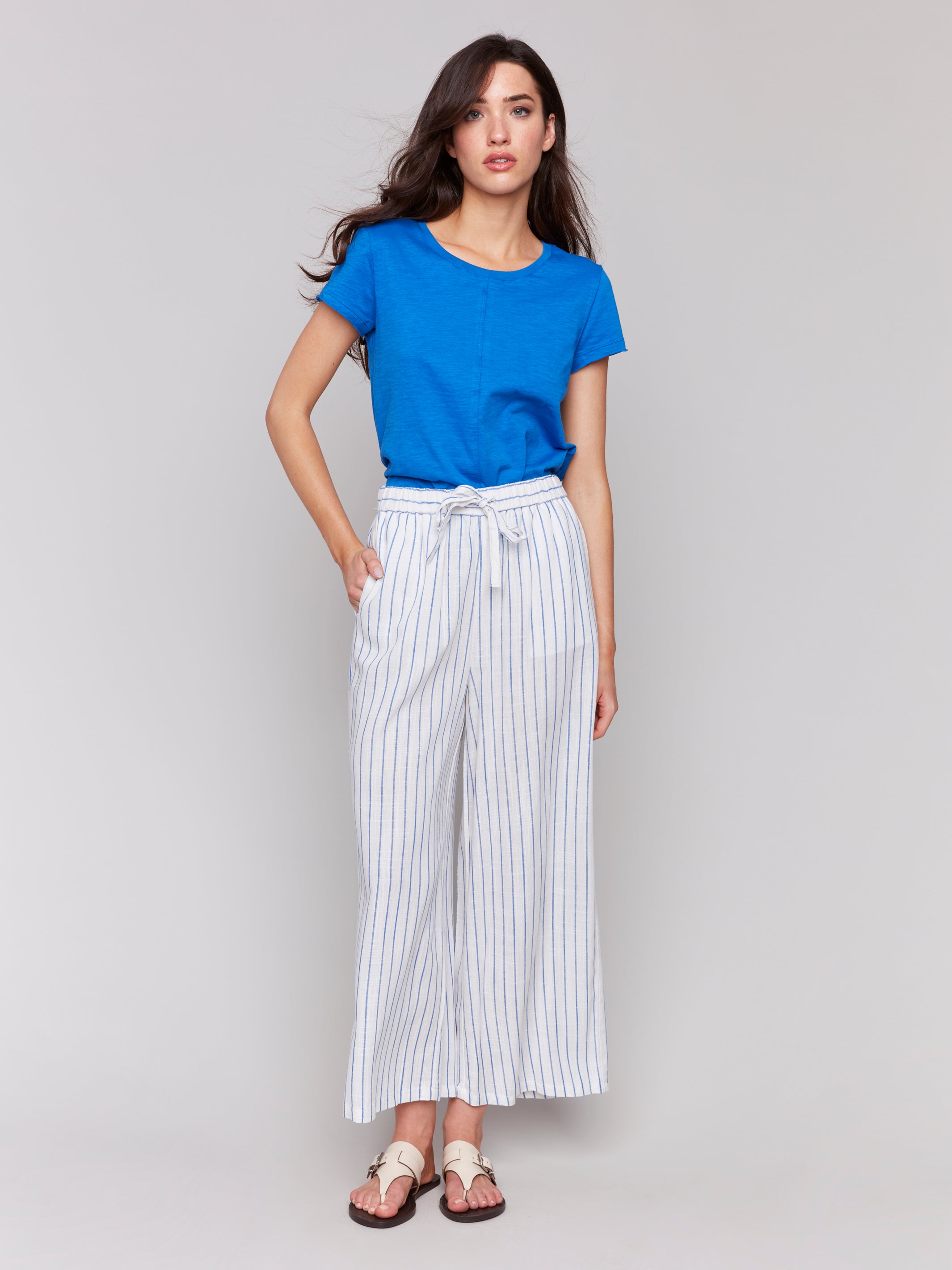 Pull-On Striped Linen Blend Pants