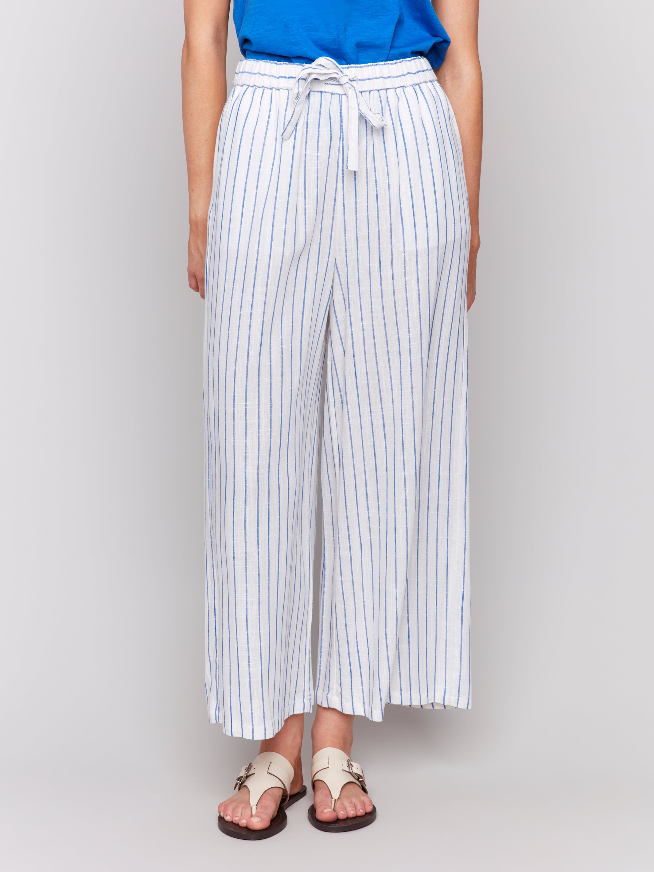 Pull-On Striped Linen Blend Pants