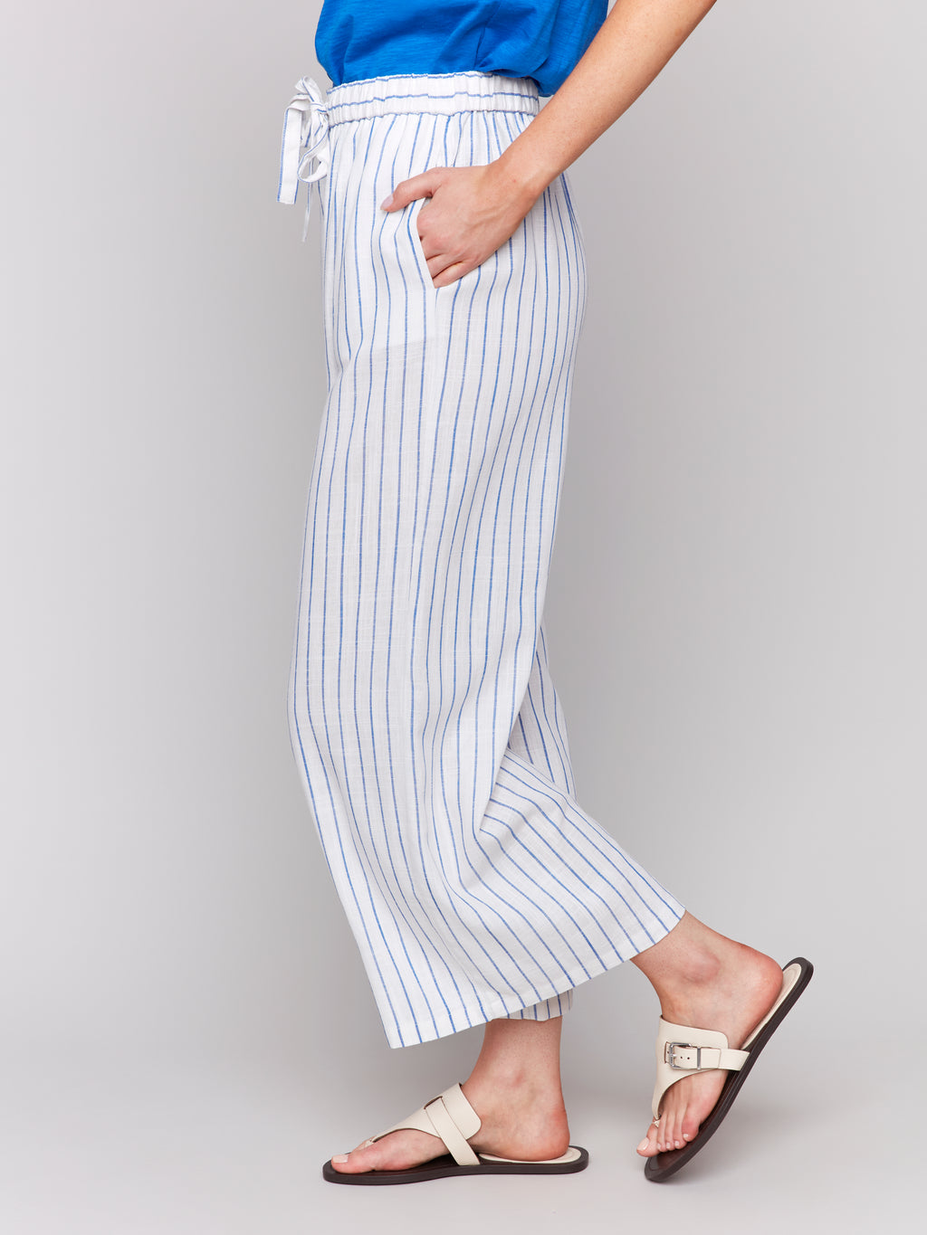 Pull-On Striped Linen Blend Pants