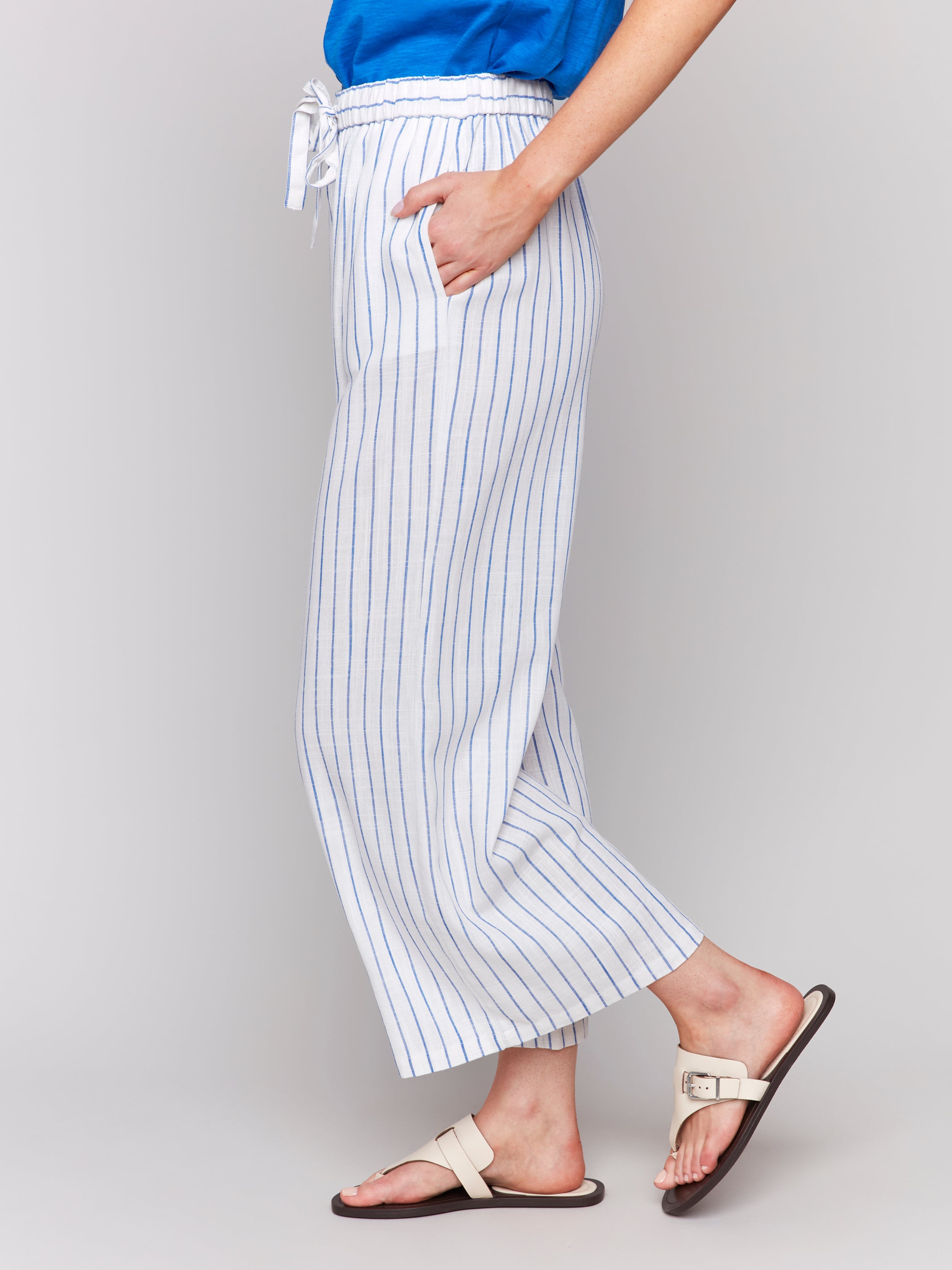 Pull-On Striped Linen Blend Pants