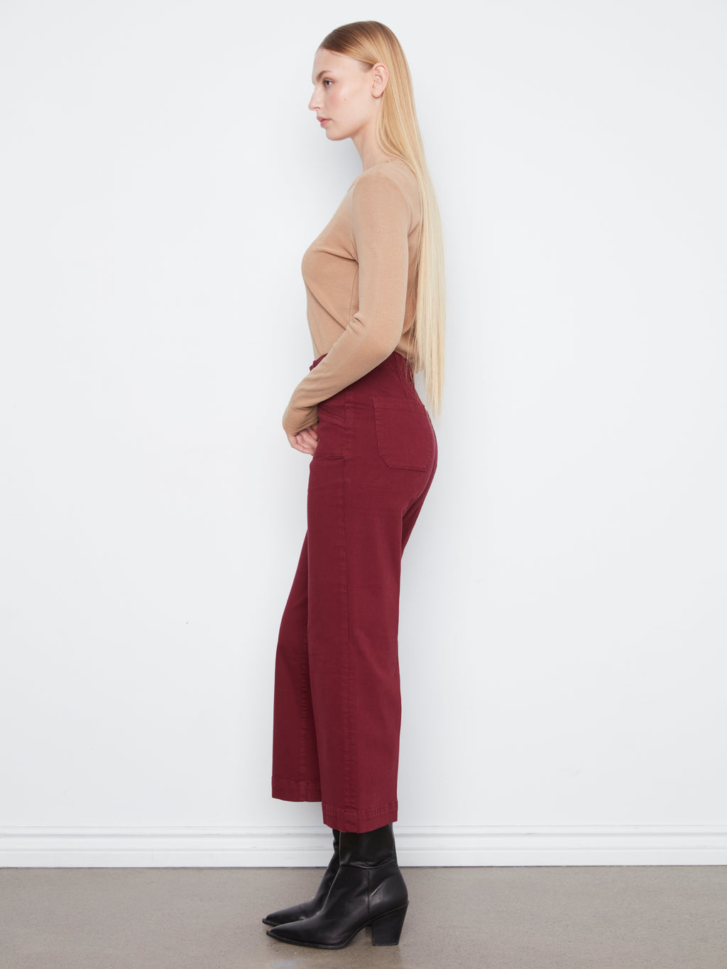Cropped Wide Leg Coloured Twill Pants with Patch Pockets