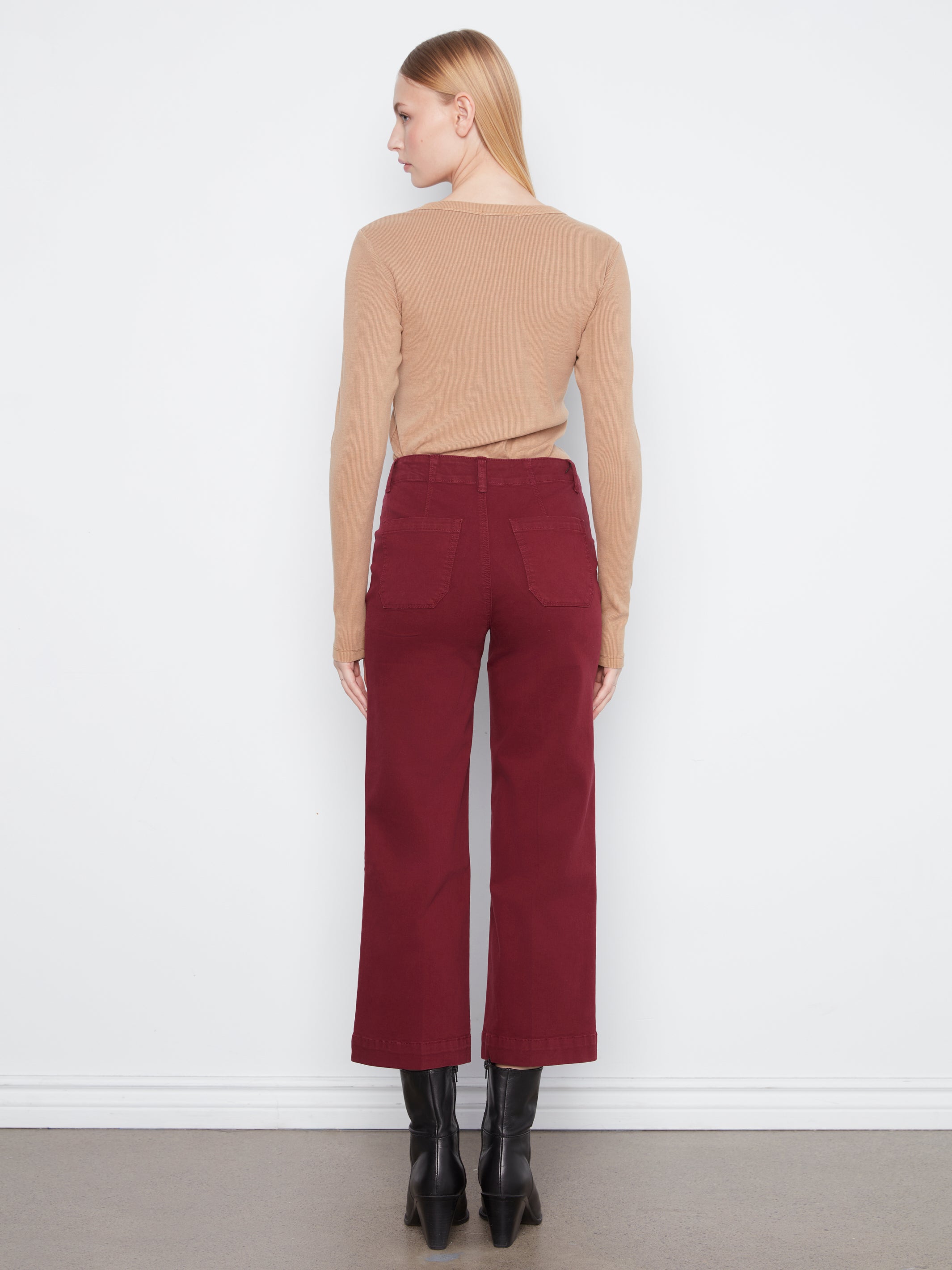 Cropped Wide Leg Coloured Twill Pants with Patch Pockets