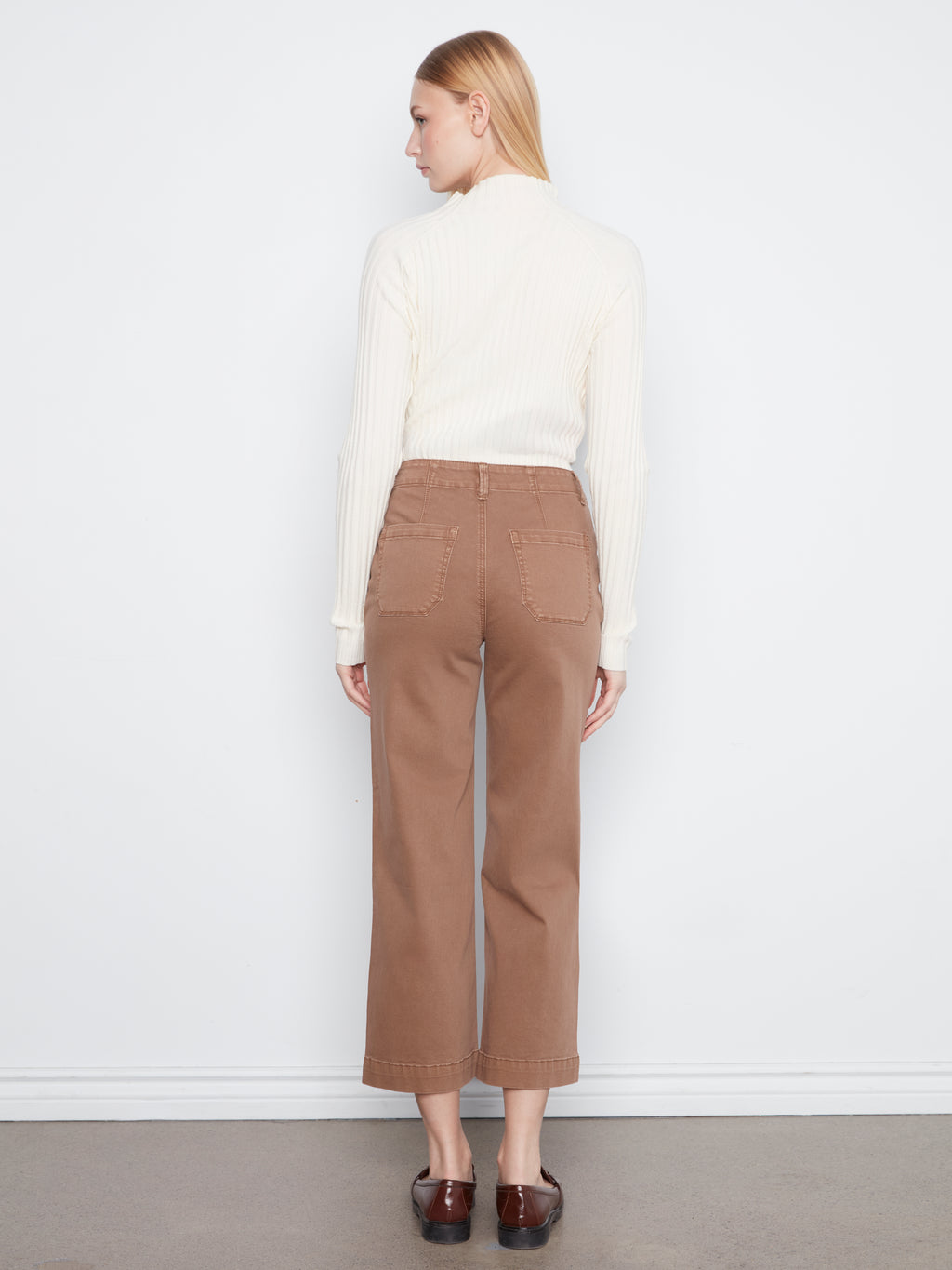 Cropped Wide Leg Coloured Twill Pants With Patch Pockets