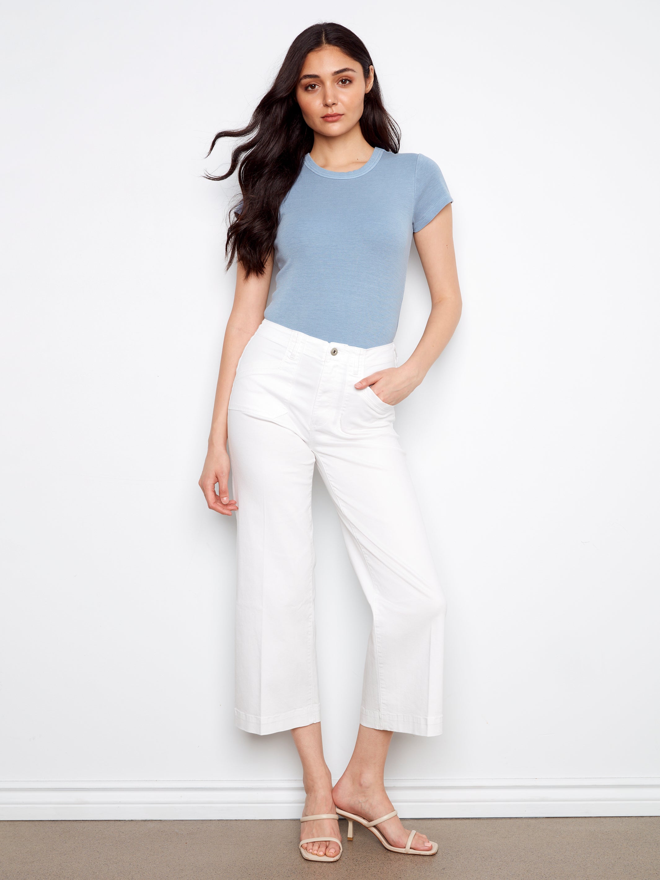 Cropped Wide Leg Stretch Twill Pants